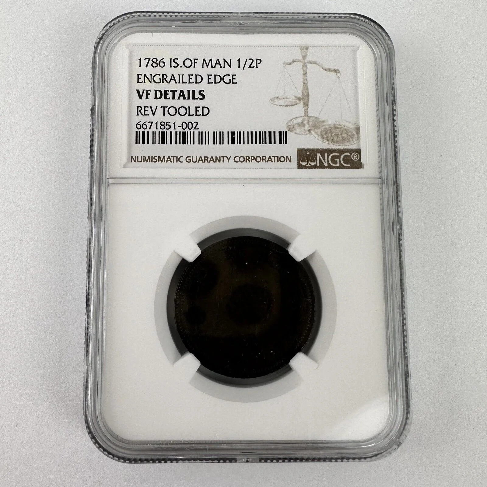 1786 Isle Of Man Halfpenny 1/2P Engrailed Edge VF Details Rev Tooled NGC Graded