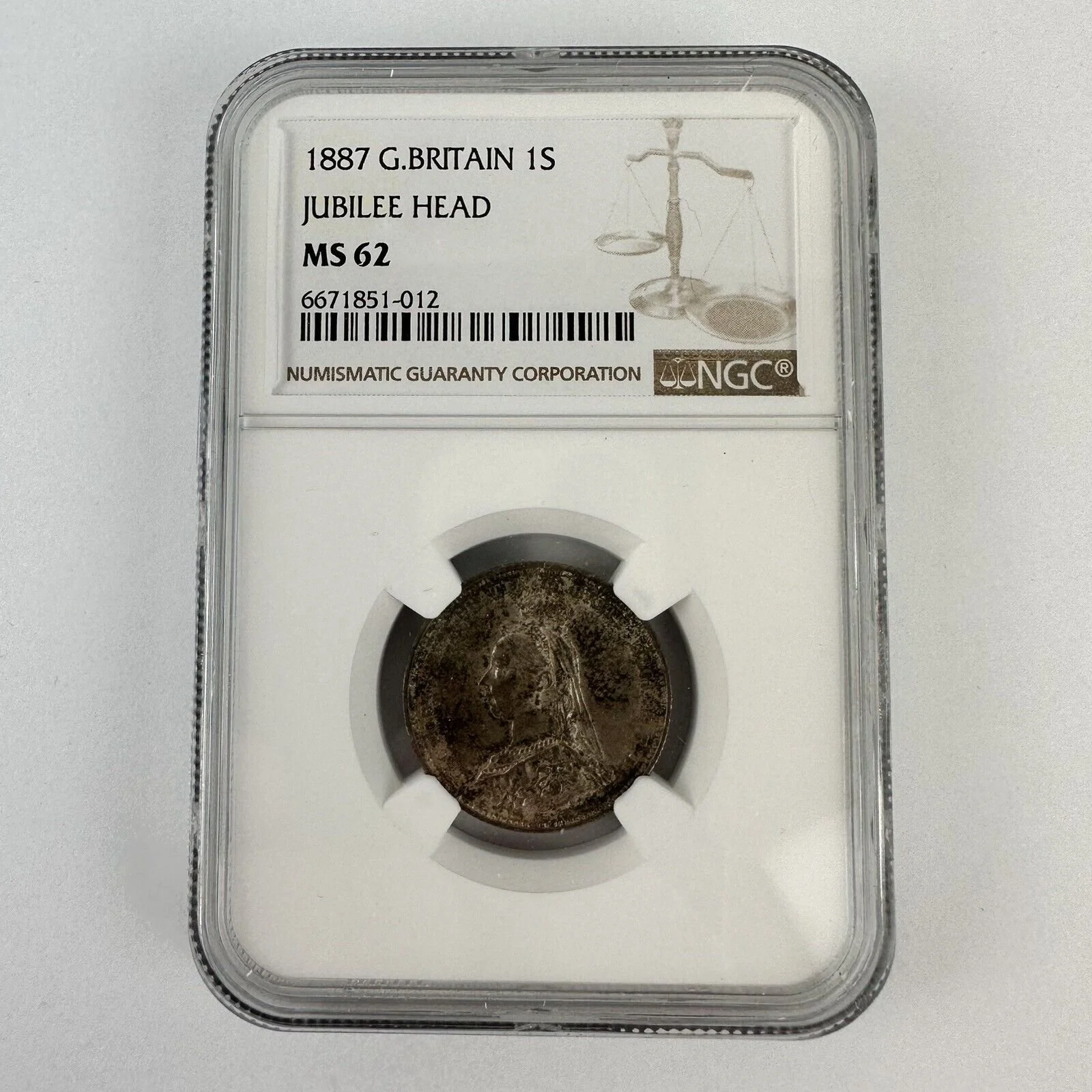 1887 Great Britain 1s Shilling Jubilee Head MS62 NGC Graded