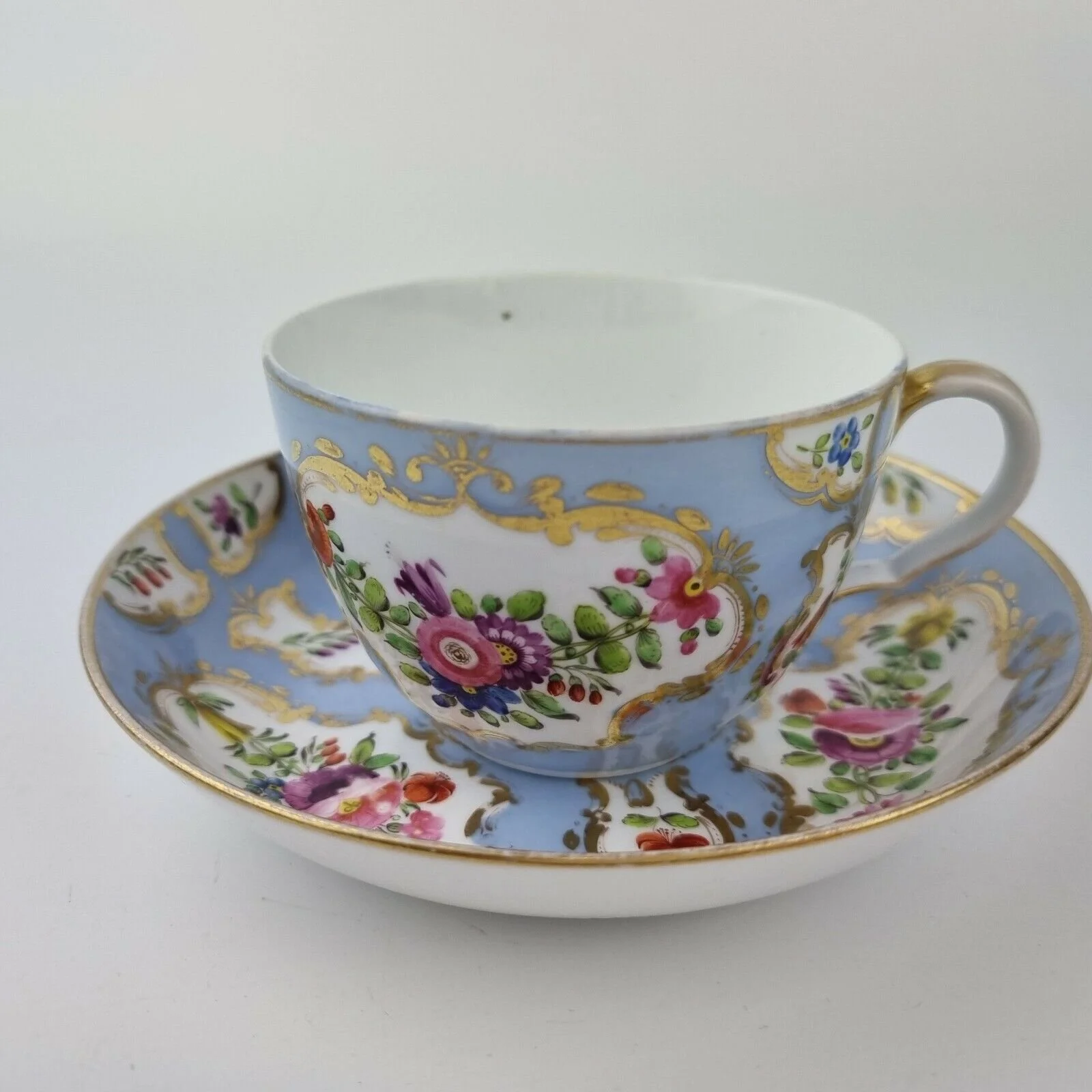 Antique 19th Century Spode Cobalt Cup And Saucer Pattern 2255 Flower Sprays Rare