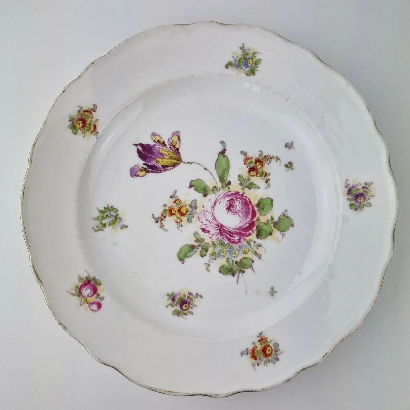 Antique 20th Century Carl Teichert Meissen Plate Decorated With Flowers 25cm #12
