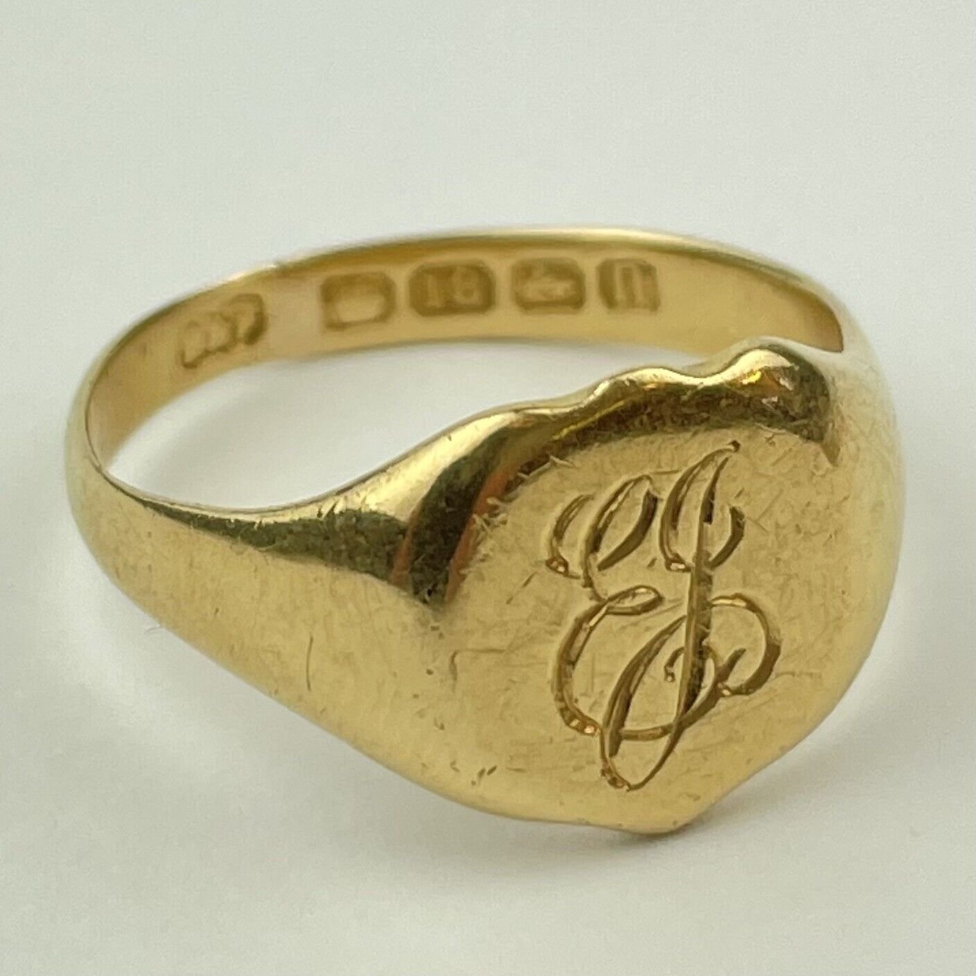 Antique Signet Ring 18ct Yellow Gold Deakin & Francis 1912 “EJ” Size Q