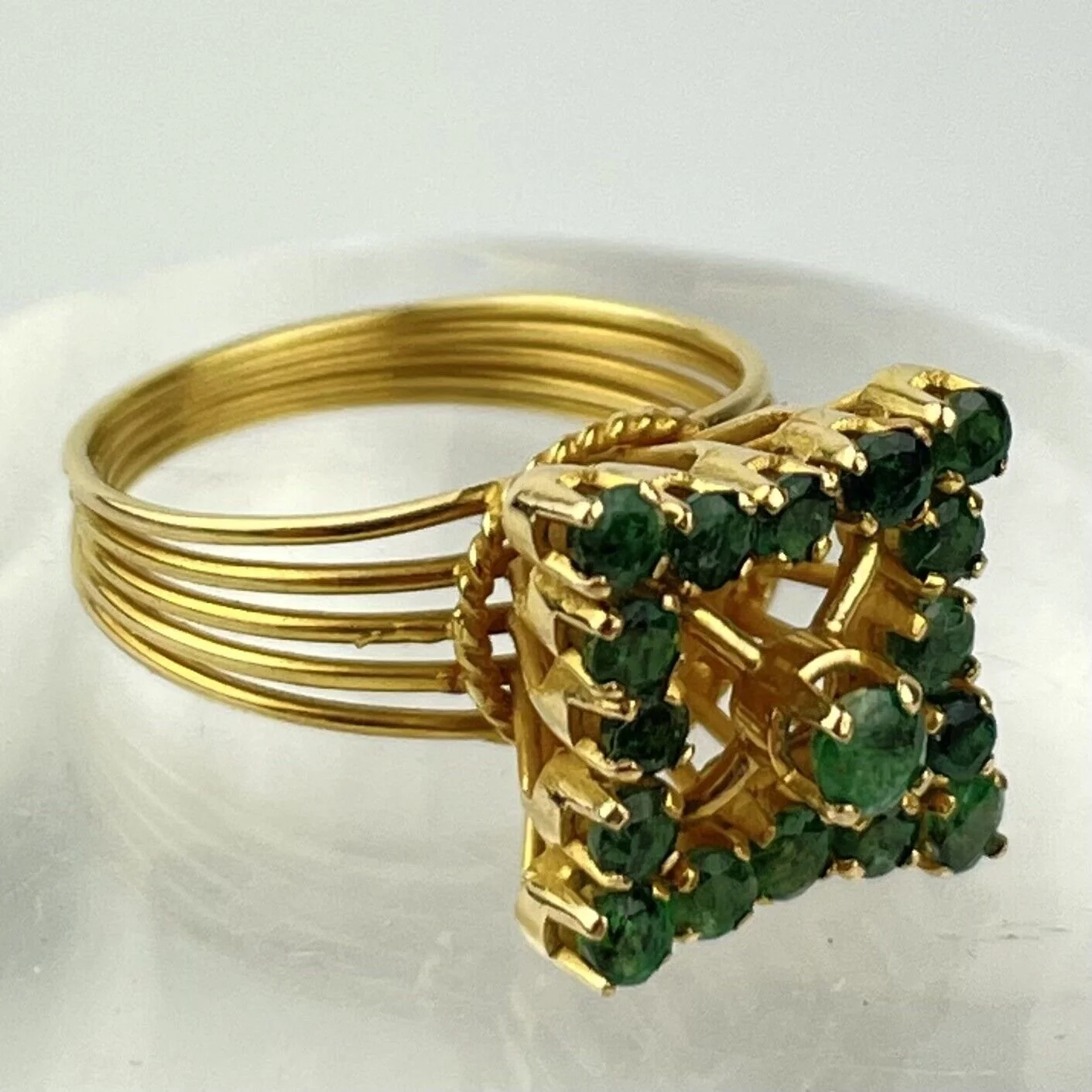 Vintage Egyptian 18ct Yellow Gold Emerald Cluster Ring Wire Type Size M1/2
