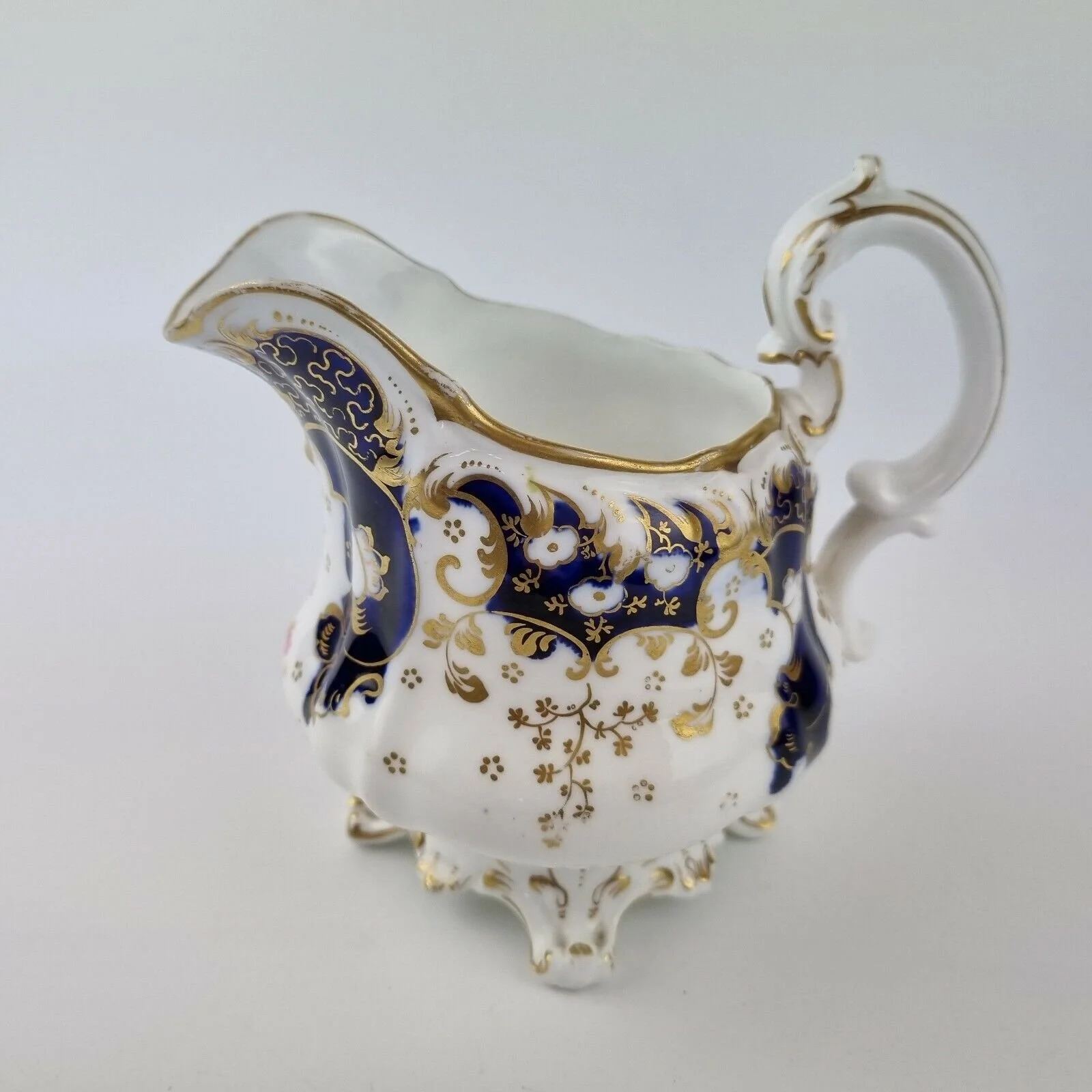 Antique 19th Century Cream Jug Cobalt Decoration Painted With Flowers 12cm High