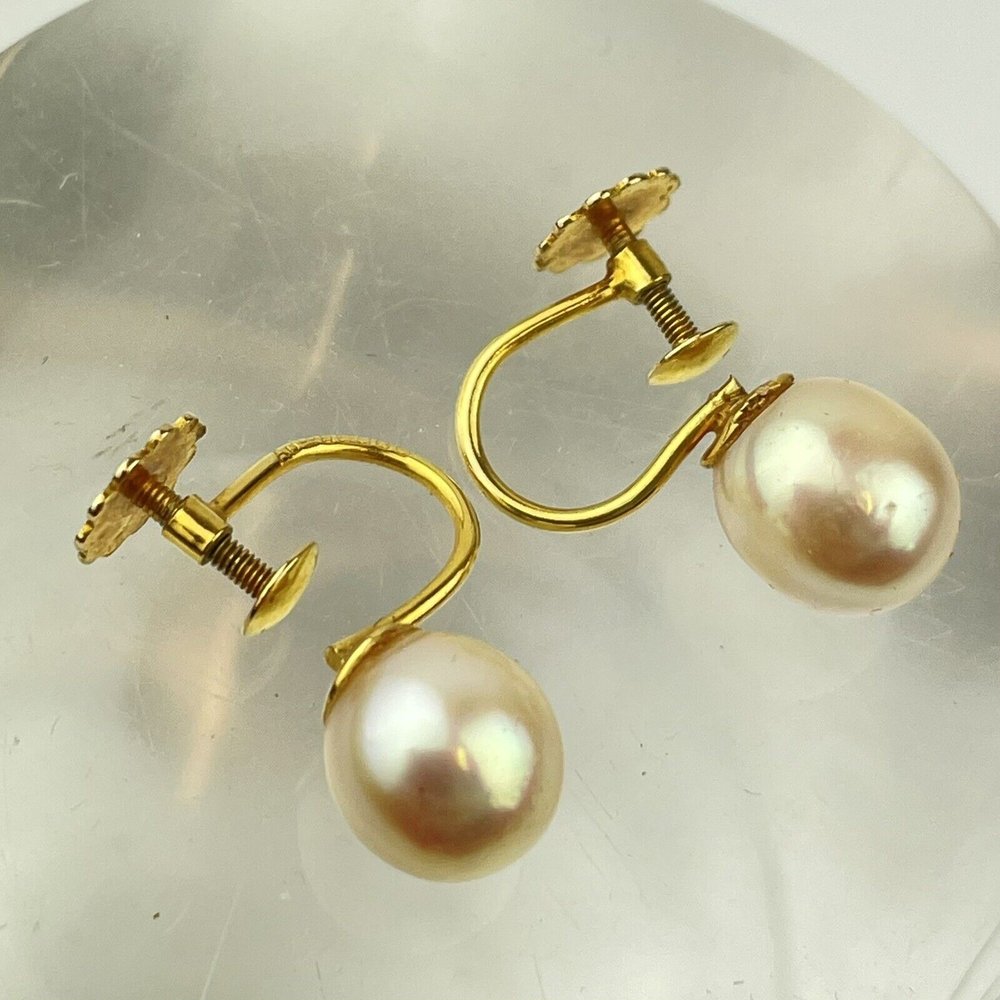 Pearl Gold Screw Back Earrings