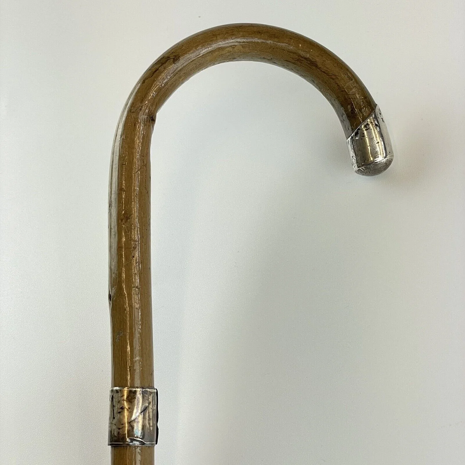 Antique Solid Silver Mounted Bamboo Type Walking Stick 1927 79cm Small Size