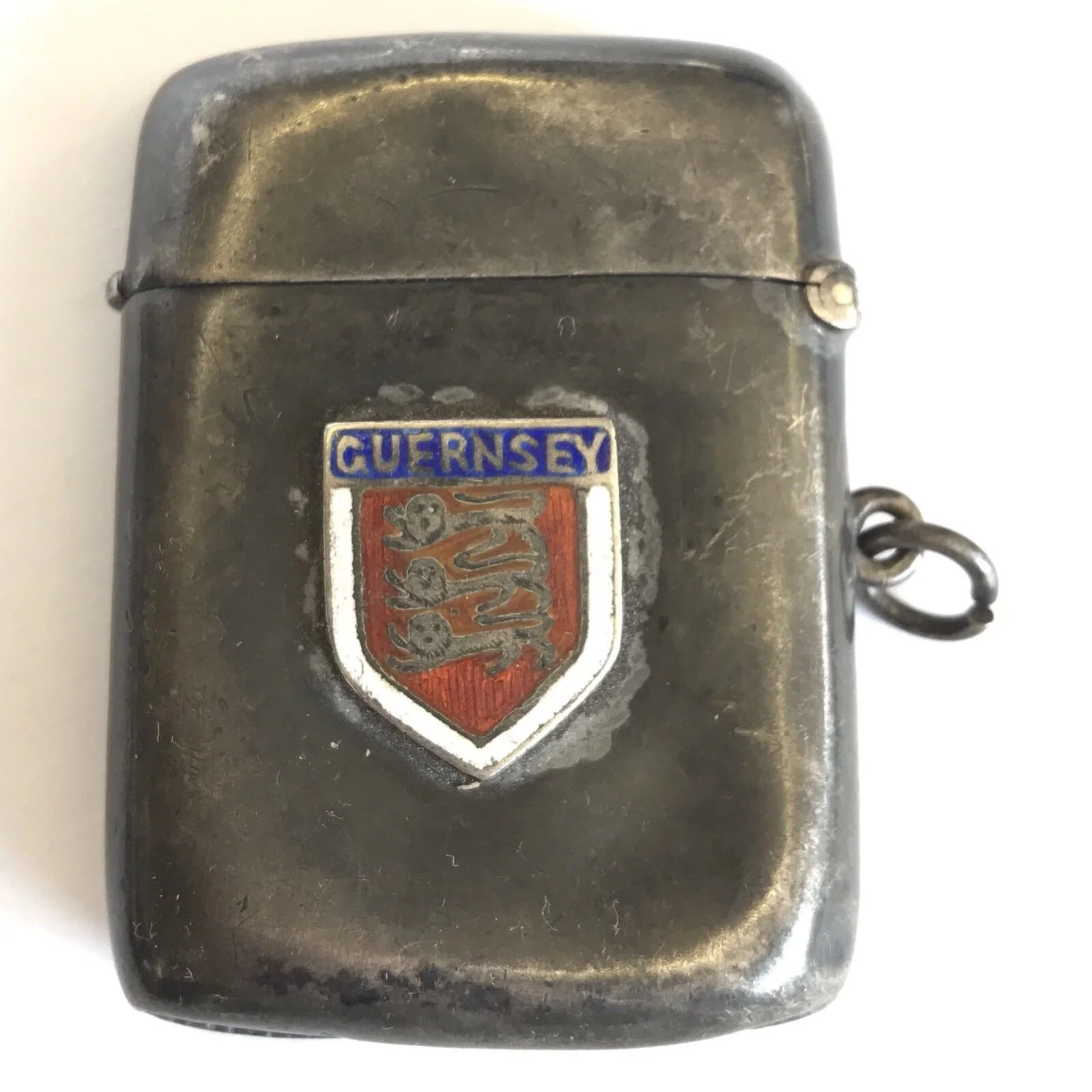 Solid Silver Vesta Case 1901 Guernsey Enamel 5.5cm X 4.5cm Henry G Plant A/F