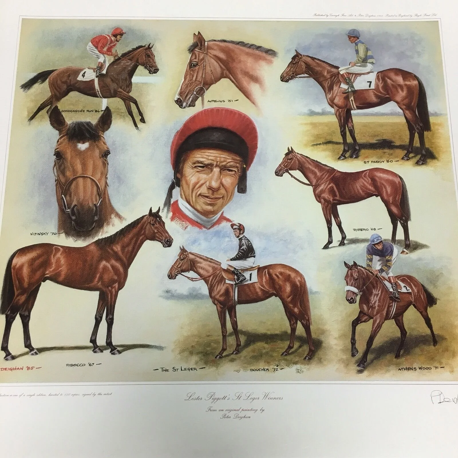 Print Peter Deighan "Lester Piggotts St Leger Winners" Ltd 850 Pencil Signed