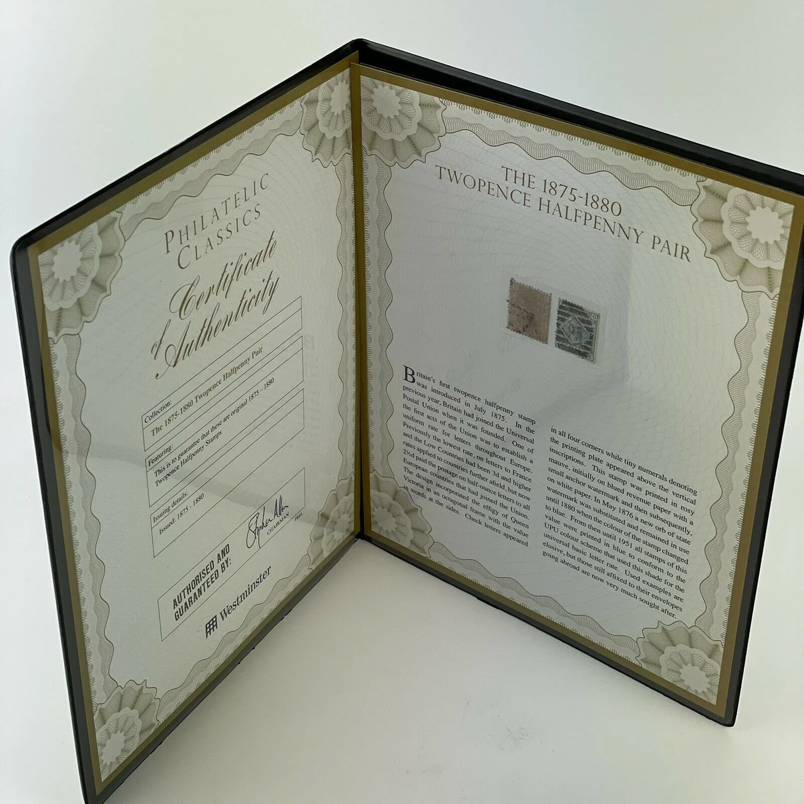 Westminster Philatelic Classics Victorian 1875-1880 Twopence Halfpenny Pair COA