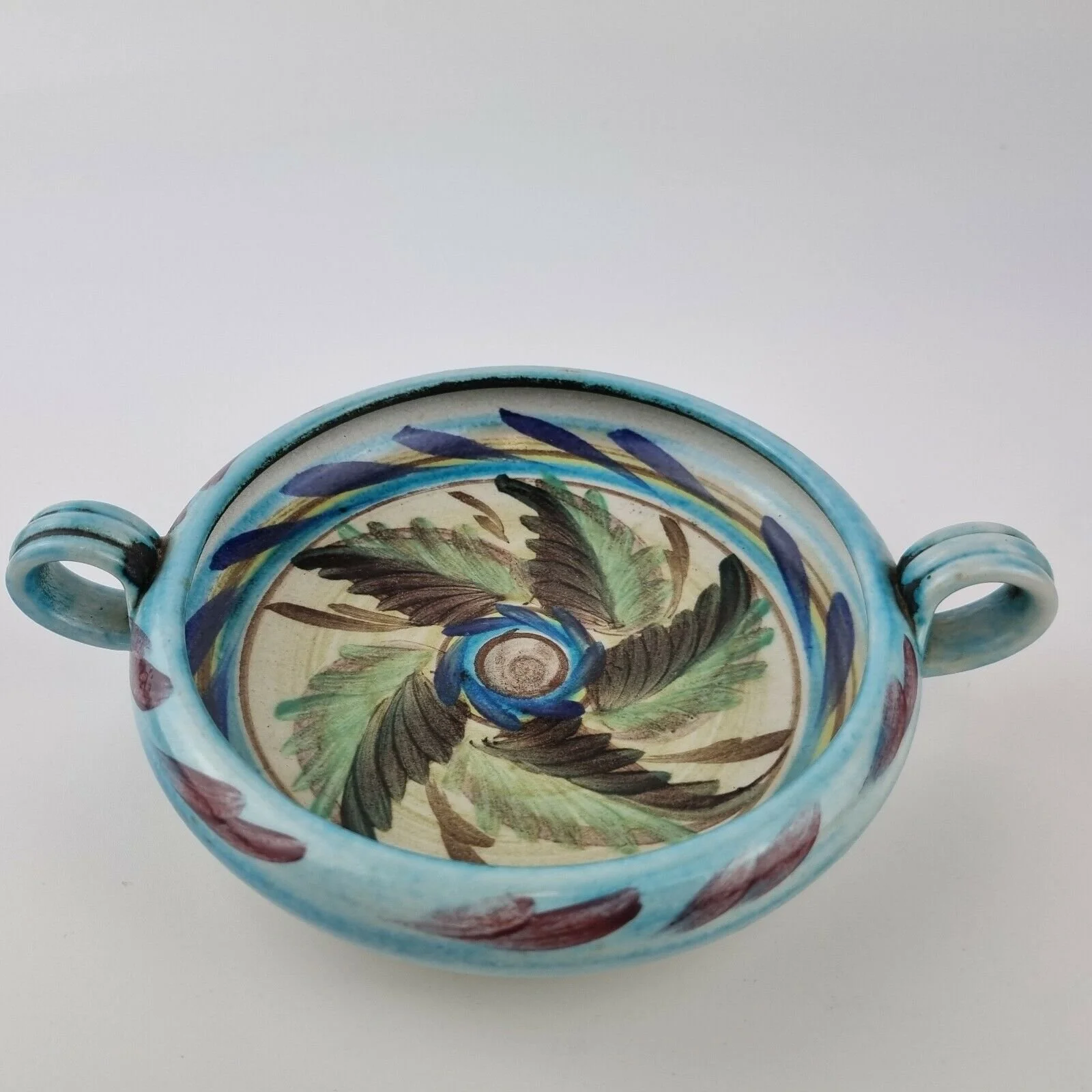 Vintage Denby Glyn Colledge Stoneware Pottery 2 Handled Dish Decorated Leaves