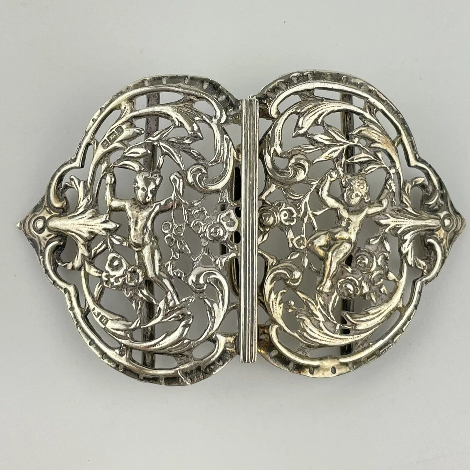Antique Solid Silver Nurses Buckle Decorated With Putti Henry Matthews 1900