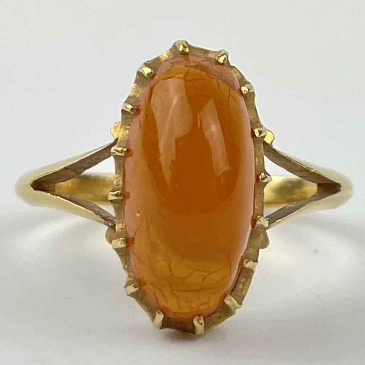 Vintage 18ct Yellow Gold Tested Single Stone 14mm Amber Ring Size L 1/2