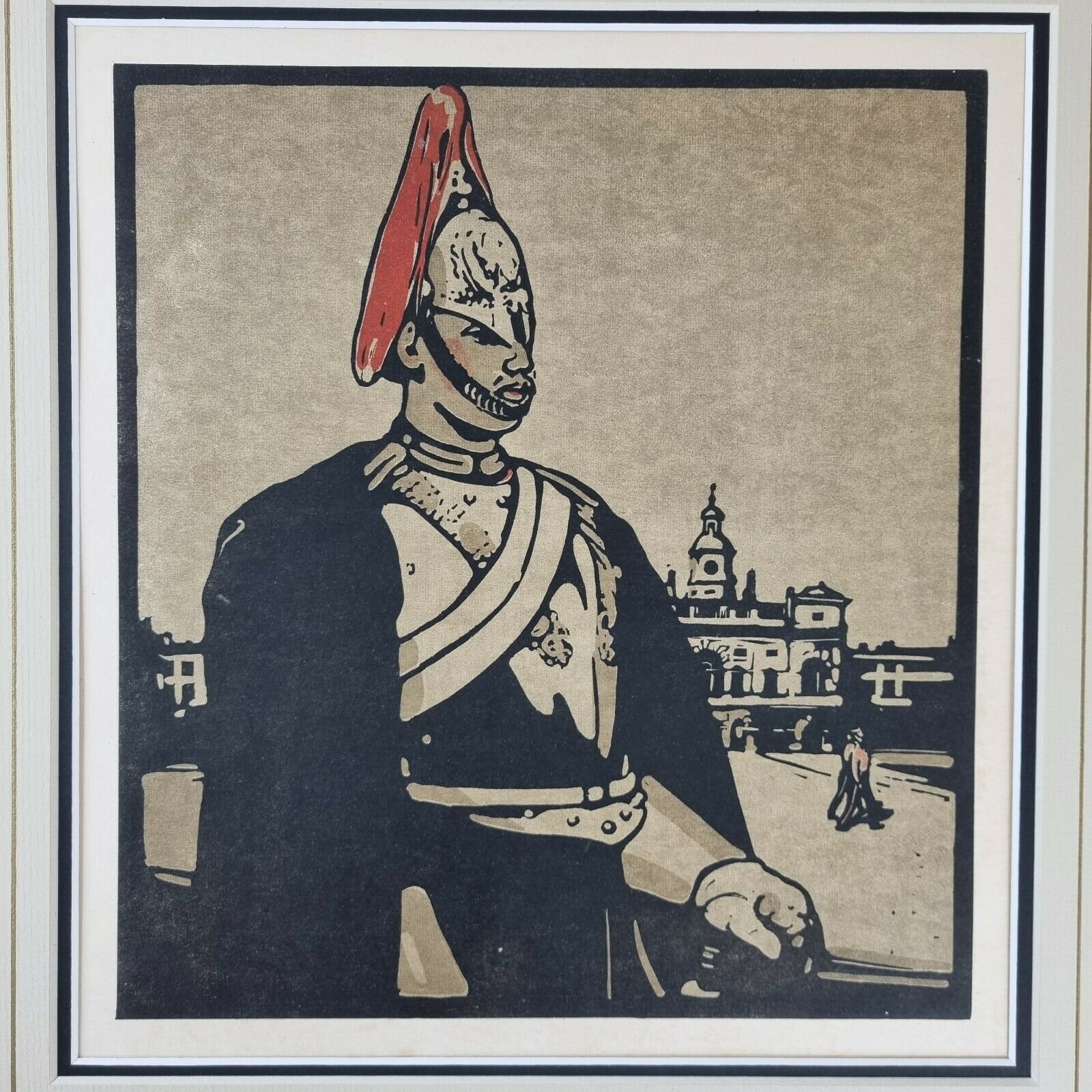 After Sir William Nicholson Antique Lithograph "The Guardsman" Horse Guards