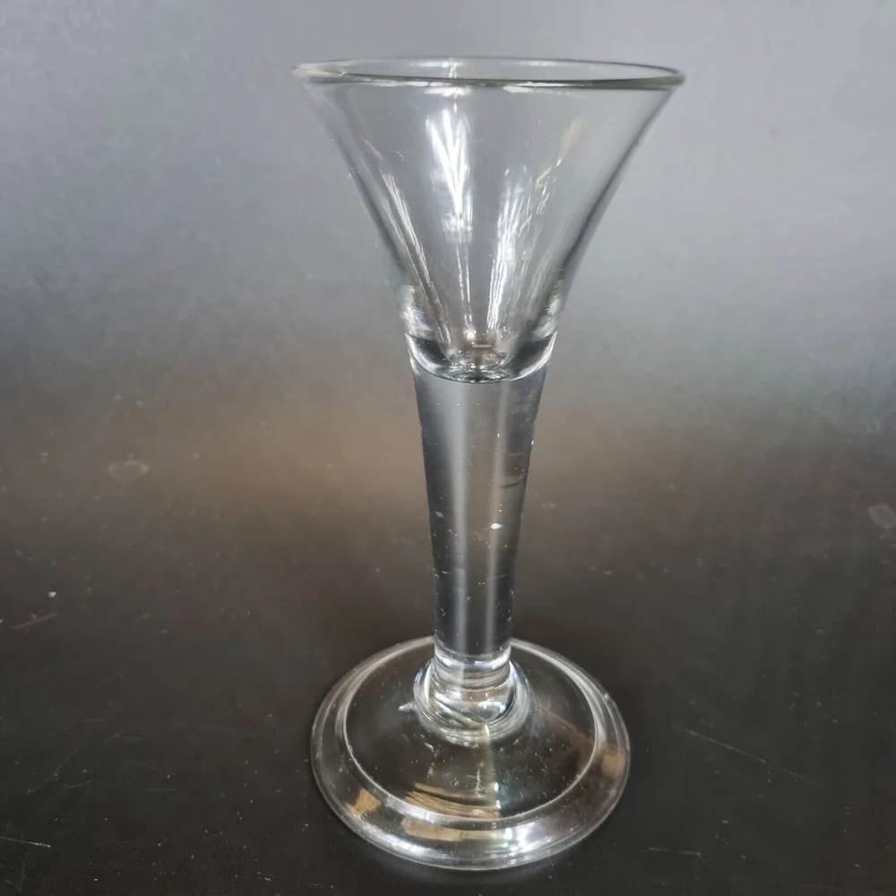 Antique 18th Century Wine Drinking Glass Trumped Bowl Plain Stem Folded  Foot  Wheeler Antiques