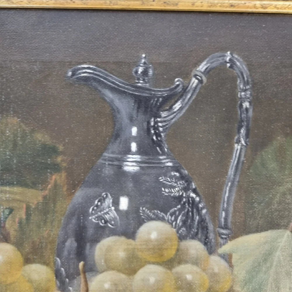 Vincent Clare - Victorian Still Life with Fruit and Foliage Small Oil Painting one of a pair