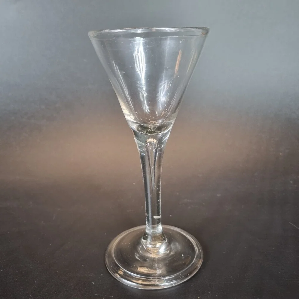 Antique 18th Century Drinking Glass Trumpet Bowl Long Lear Drop Stem Folded  Foot  Wheeler Antiques