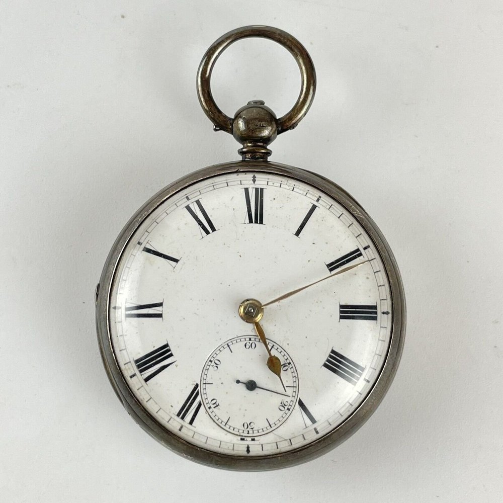 Antique Solid Silver Open Faced Fusee Pocket Watch 5cm Not