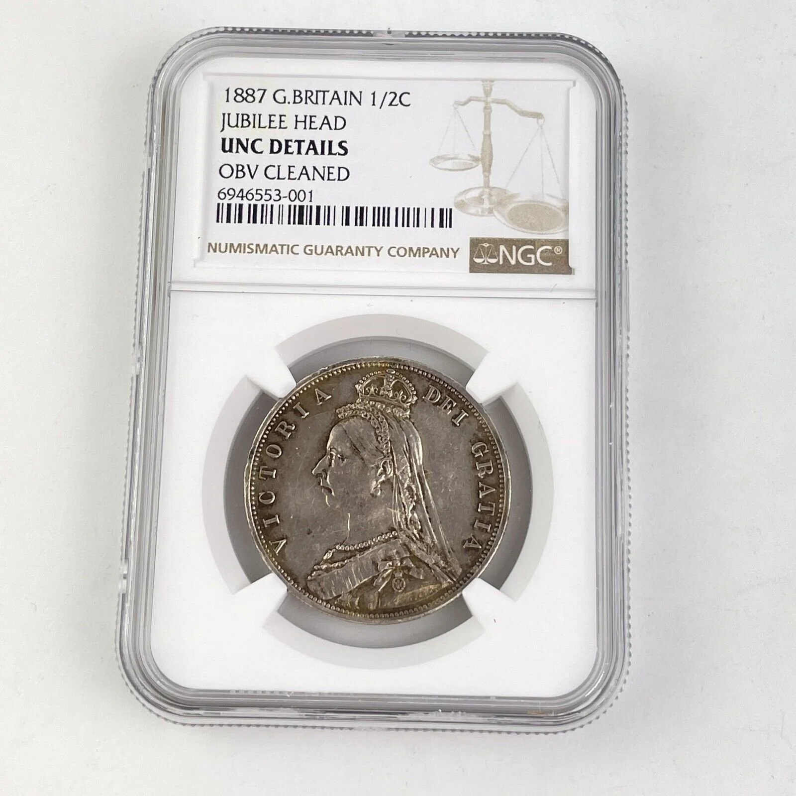 NGC Graded 1887 Great Britain 1/2C Half Crown Uncirculated Unc Details Cleaned