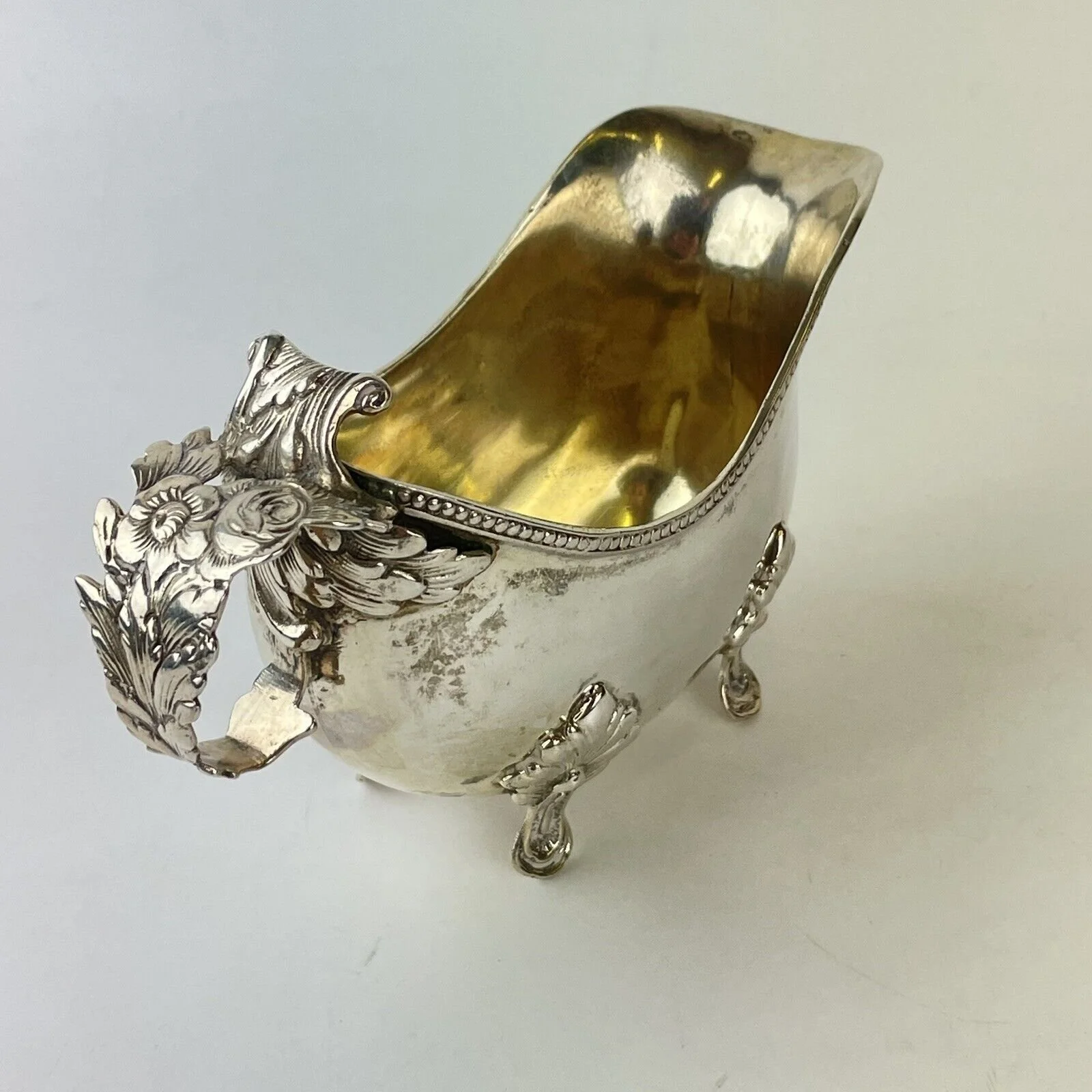 Antique Solid “830” Silver German Milk Jug / Creamer Leaf Handle 13.5cm 133g