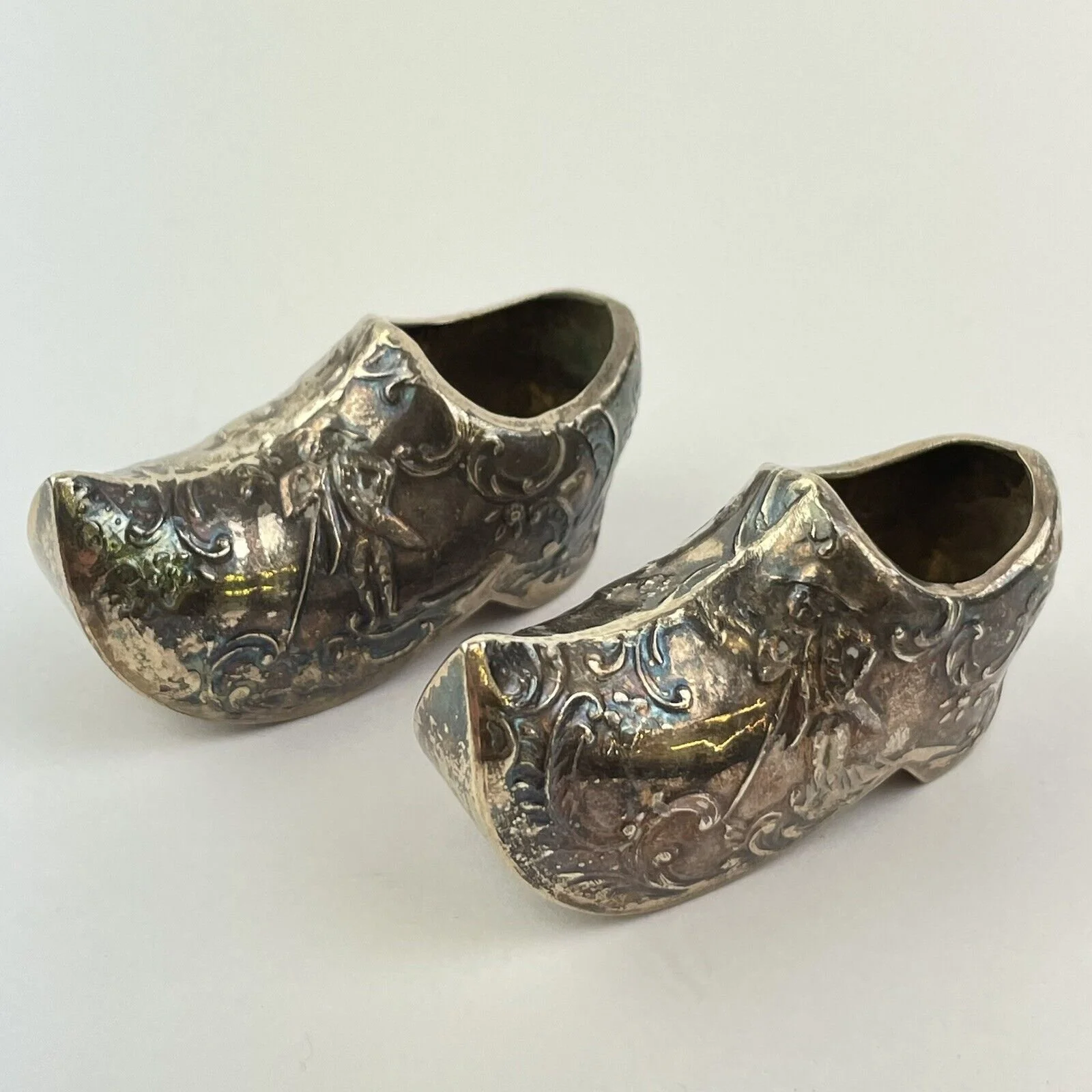 Pair Of Antique Dutch Solid Silver (Sword Mark) Clogs 5cm Pin Cushion?