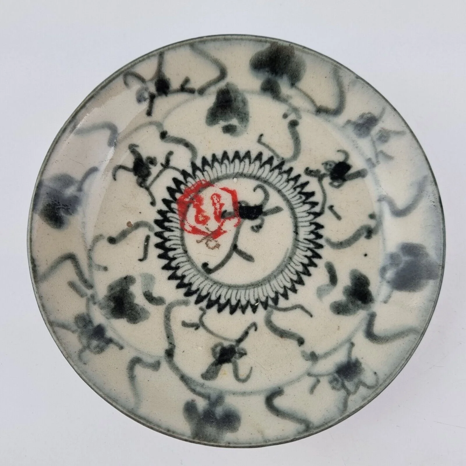 Antique Chinese Dark Blue And White Dish Decorated Scolling Lotus 13.5cm #3