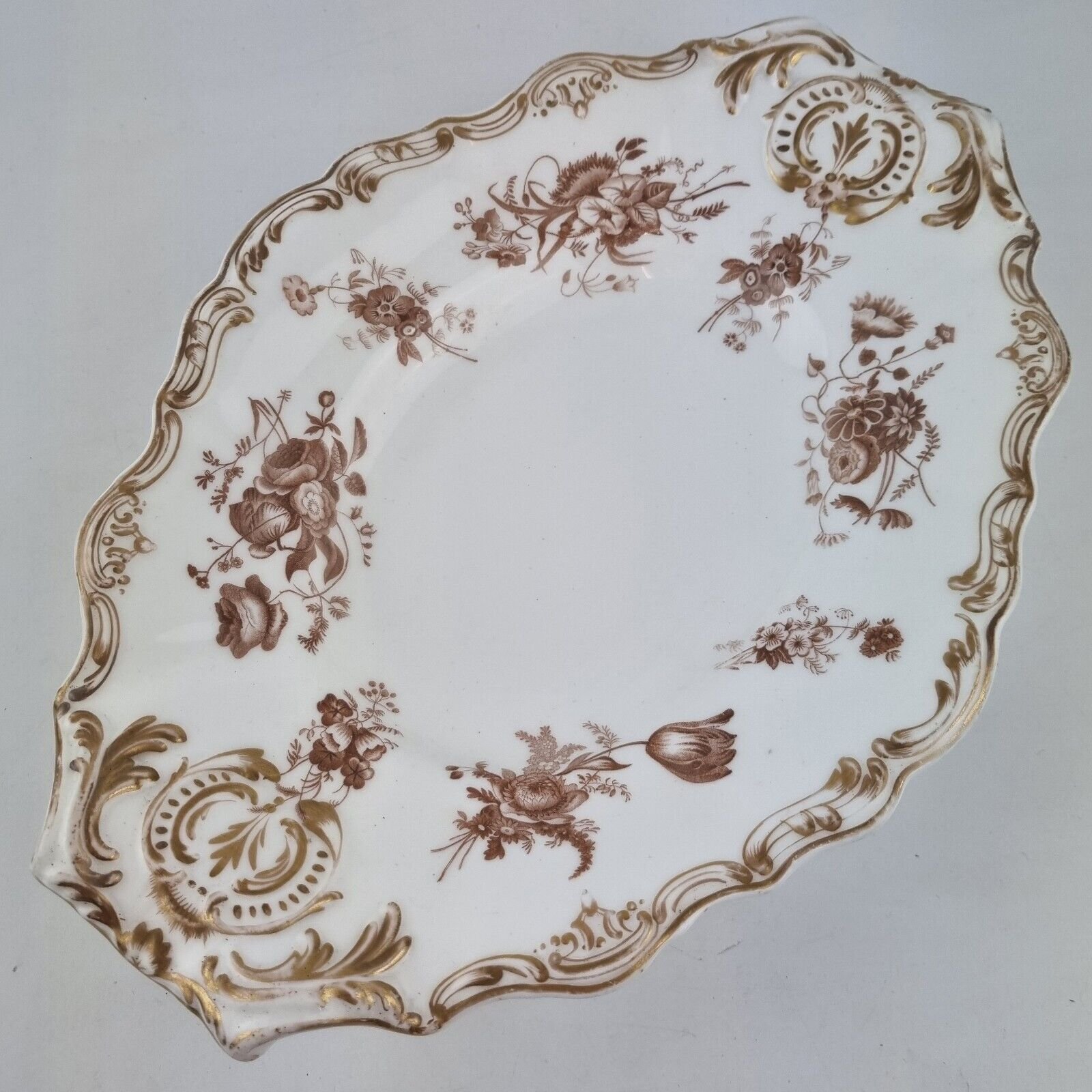 Antique 19thC Copeland & Garrett Shaped Serving Dish Printed Flowers #2