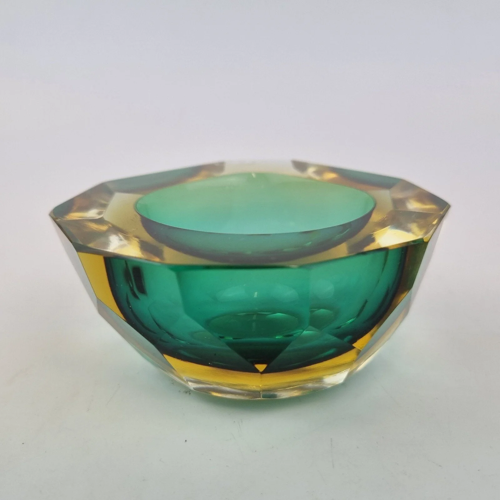 Vintage Murano Luigi Mandruzzato Sommerso Glass Bowl Green & Amber Chipped