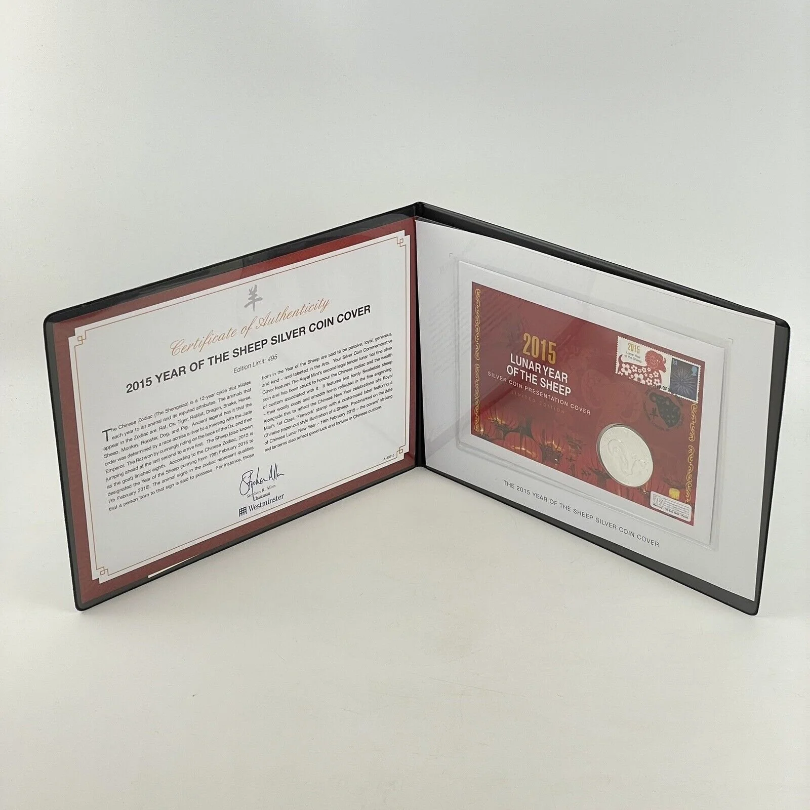 2015 Year Of The Sheep Fine Silver 1oz £2 Coin Cover Westminster