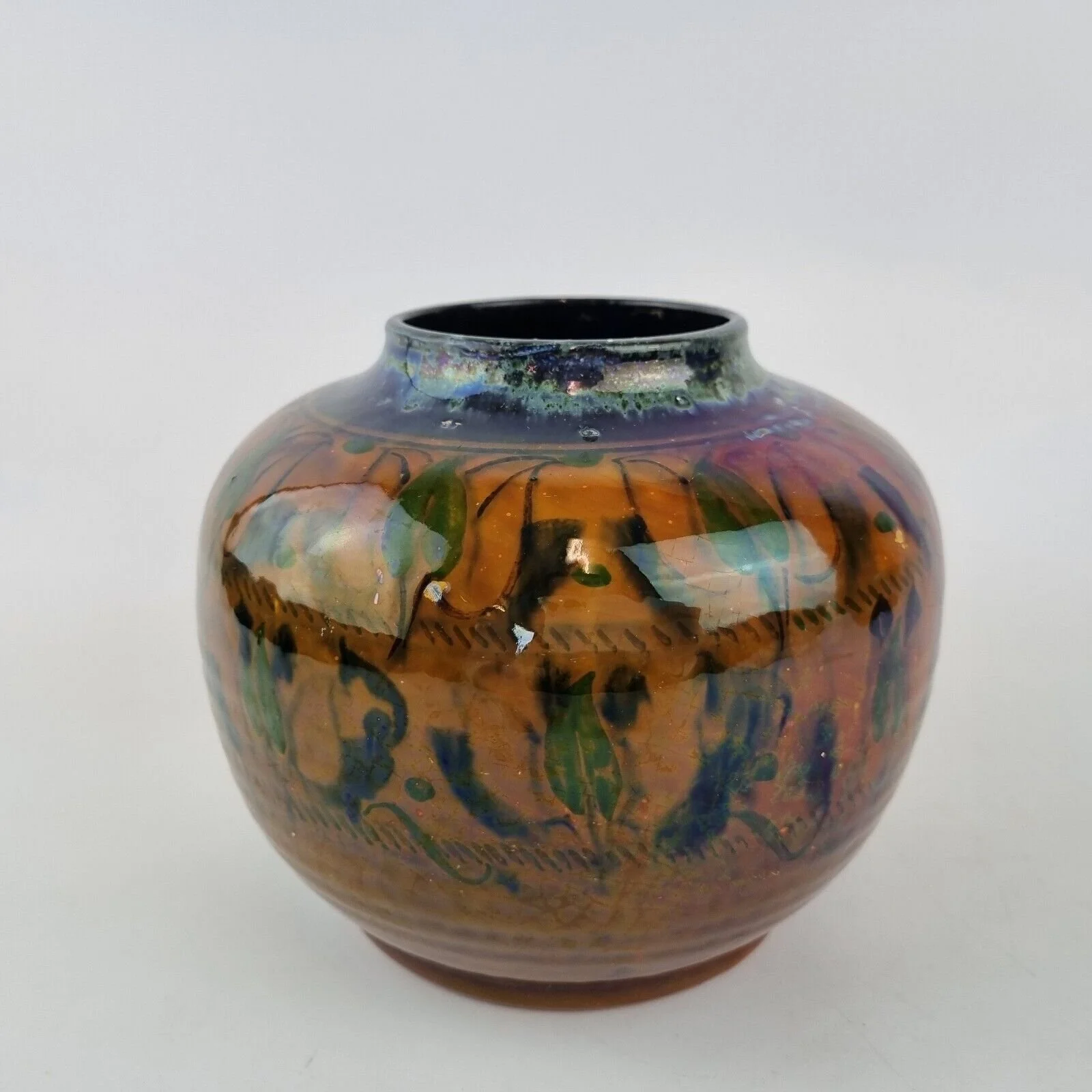 Pilkington's Royal Lancastrian Lustre Squat Vase Jar By Gordon Foryth 1912 14cm