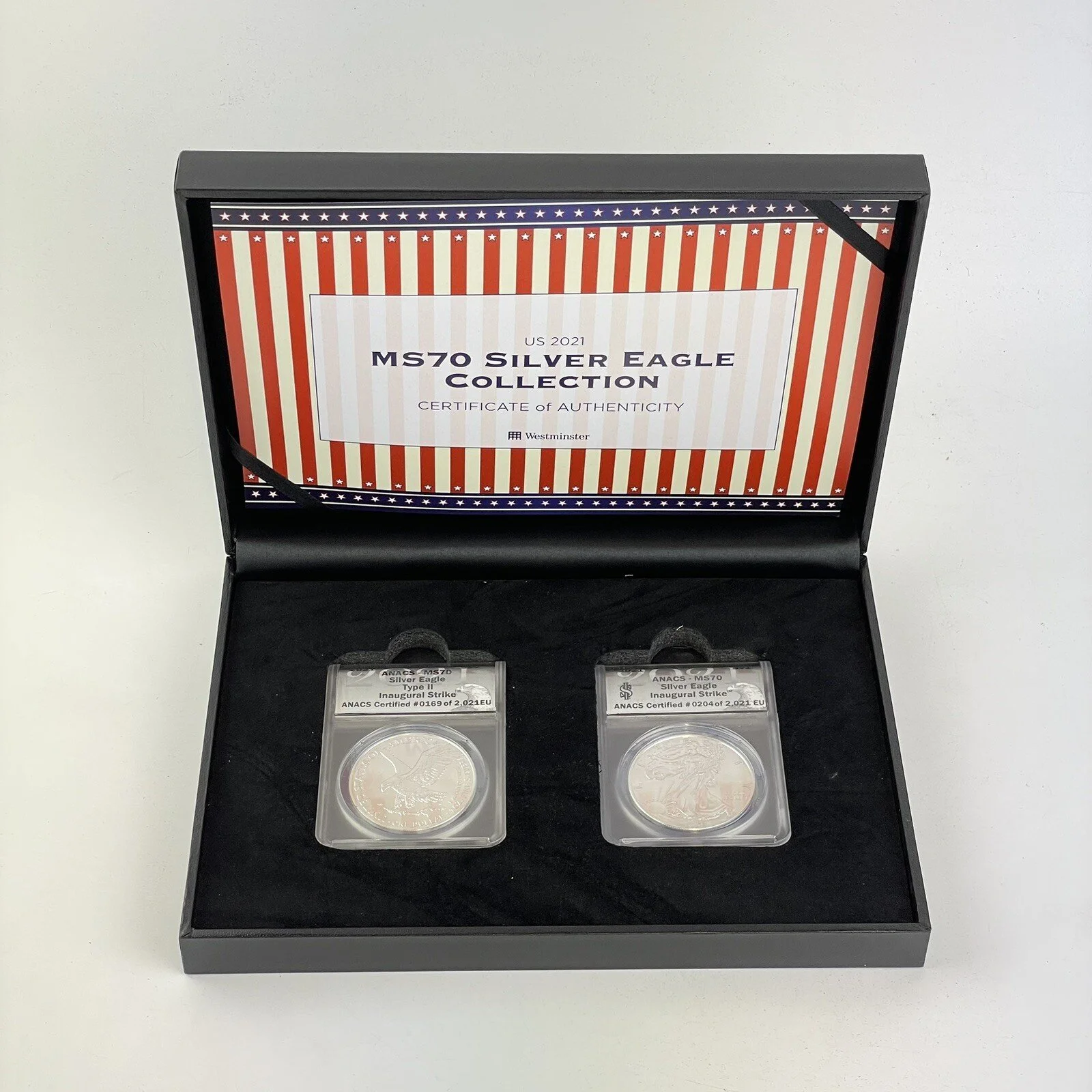 US 2021 MS70 Silver Eagle Collection ANACS Boxed With COA