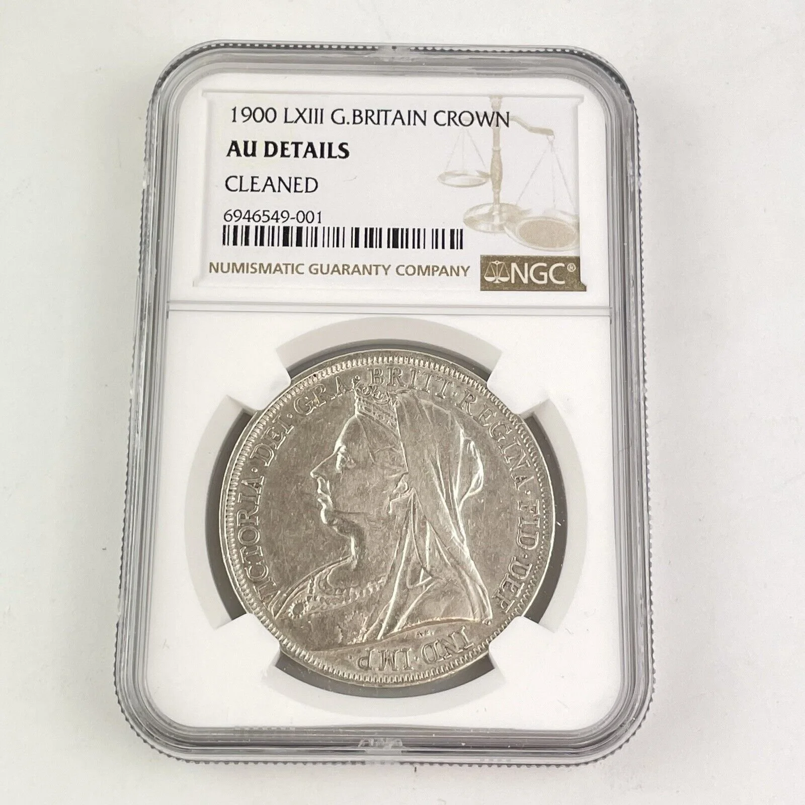 NGC Graded 1900 LXIII Great Britain Crown Almost Uncirculated AU Details Cleaned