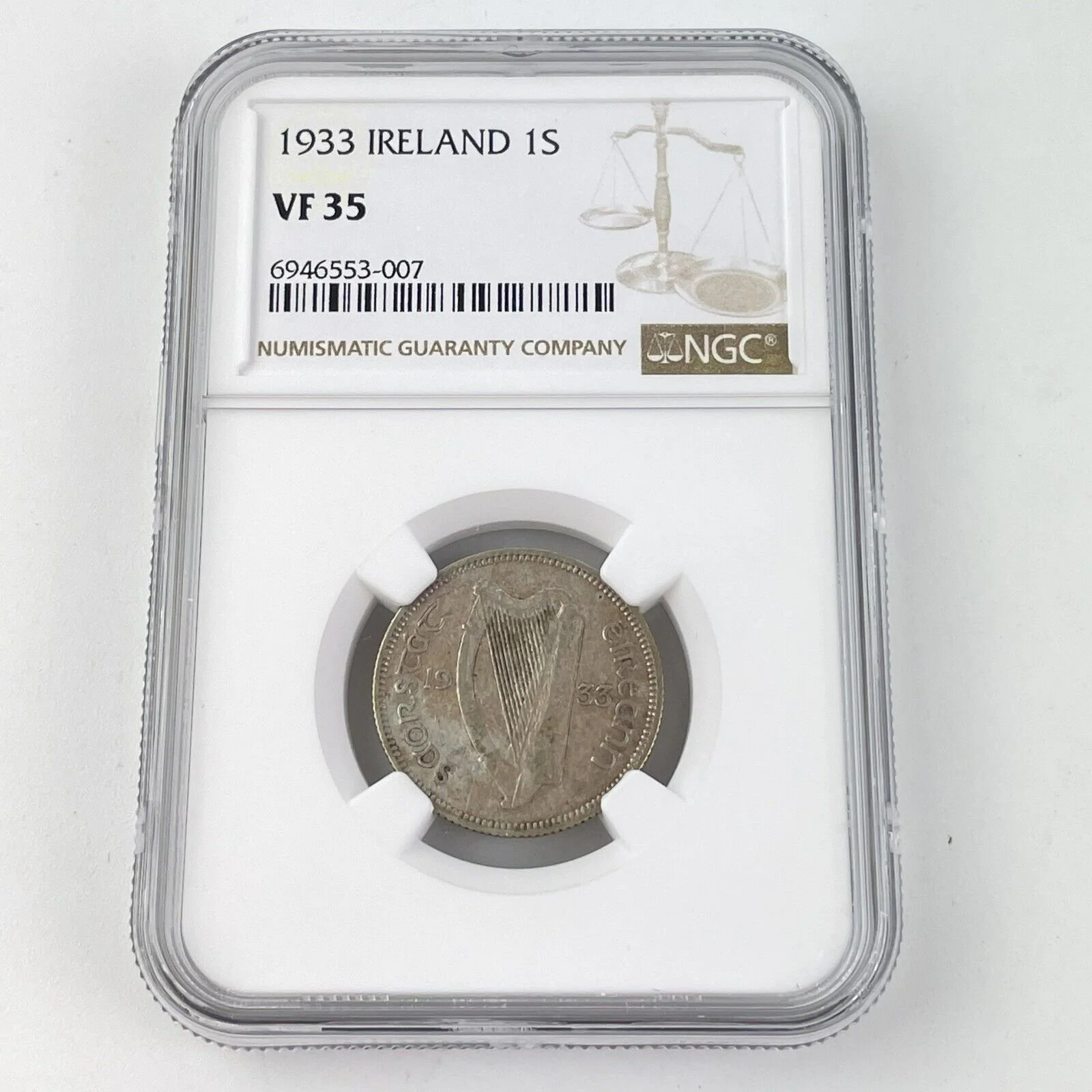 NGC Graded 1933 Ireland 1S 1 Shilling Silver Coin VF 35