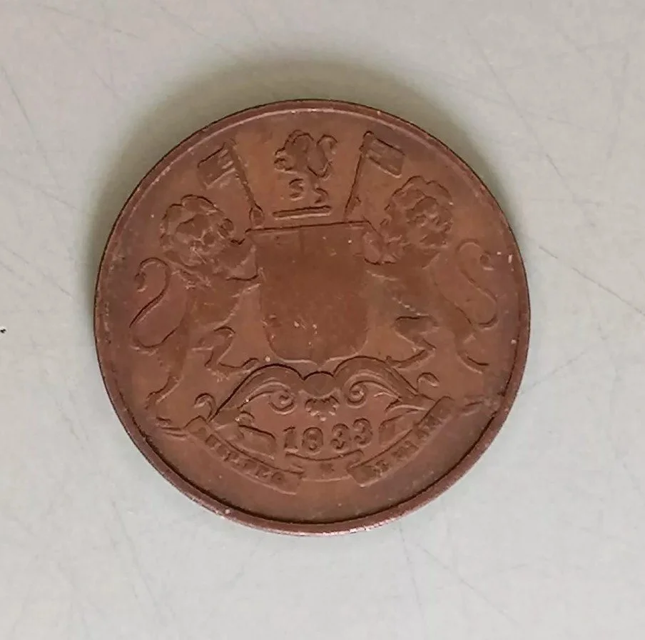 1833 AH1249 British- India Bombay Presidency 1/4 ANNA. Copper Coin.