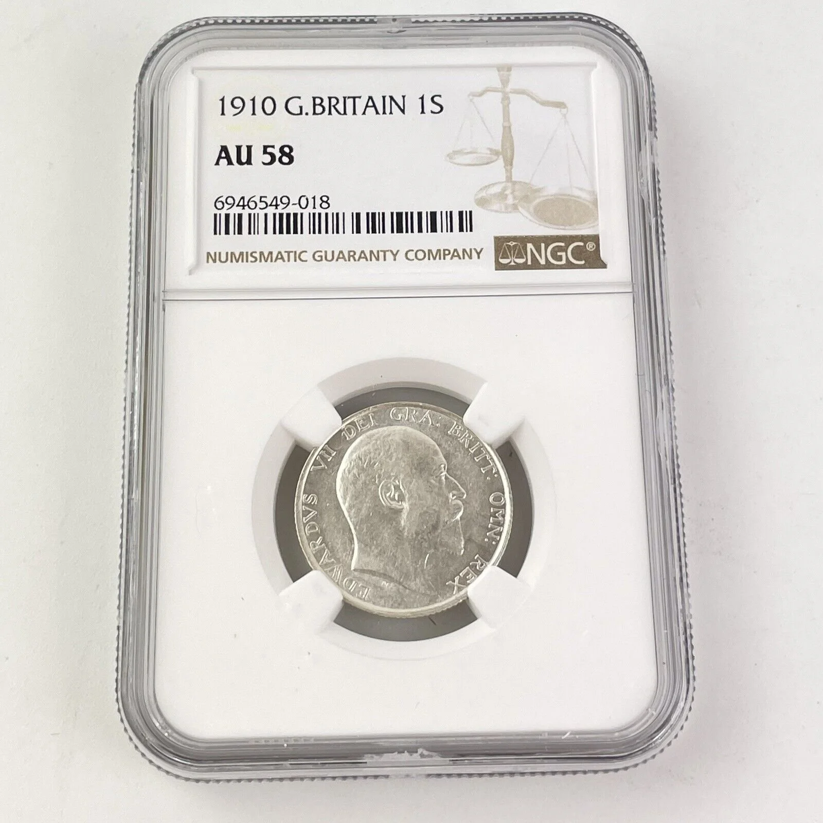NGC Graded 1910 Great Britain 1S Shilling Almost Uncirculated AU 58 Coin