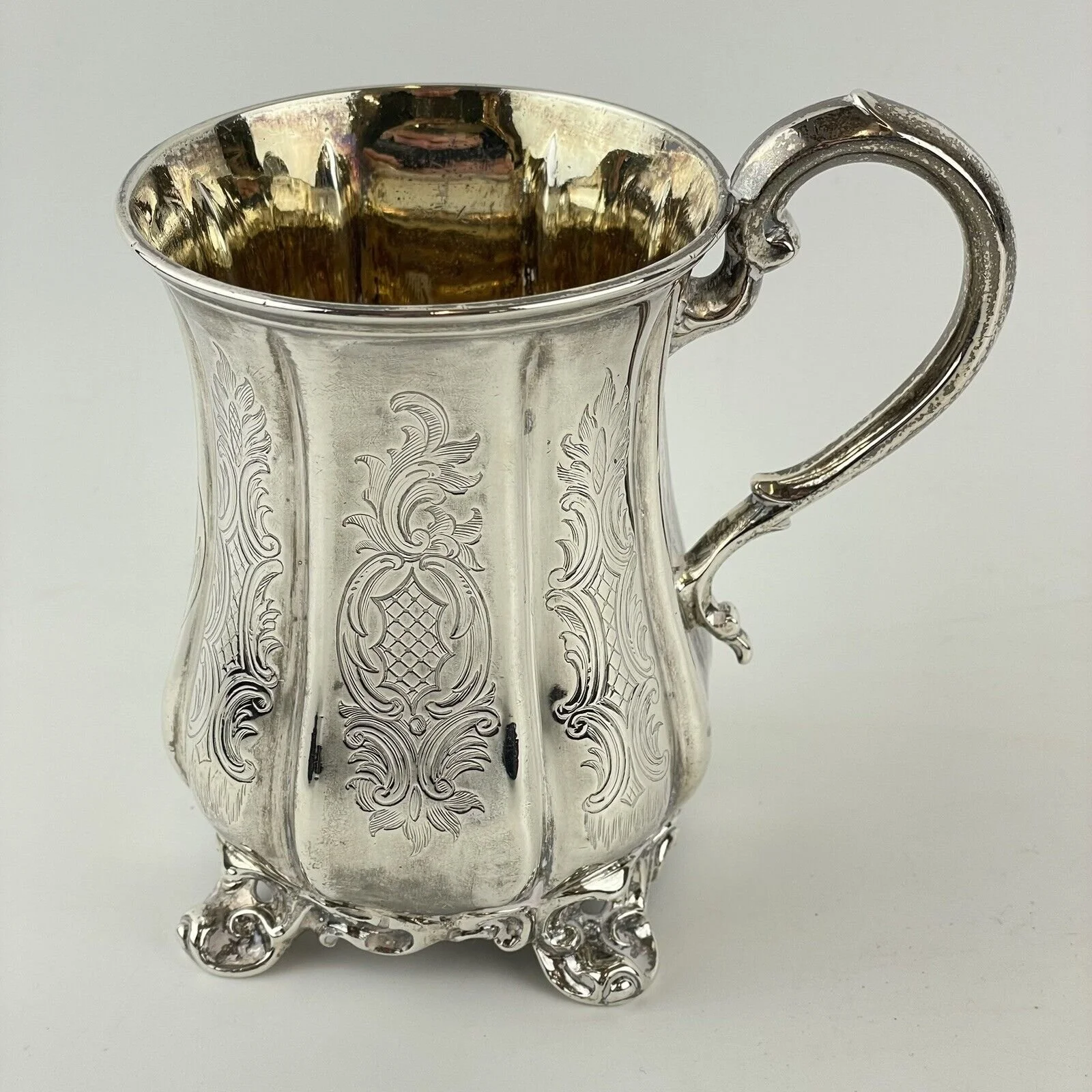 Antique Solid Silver Christening Mug / Tankard John Evans II 1846 11.5cm 176g