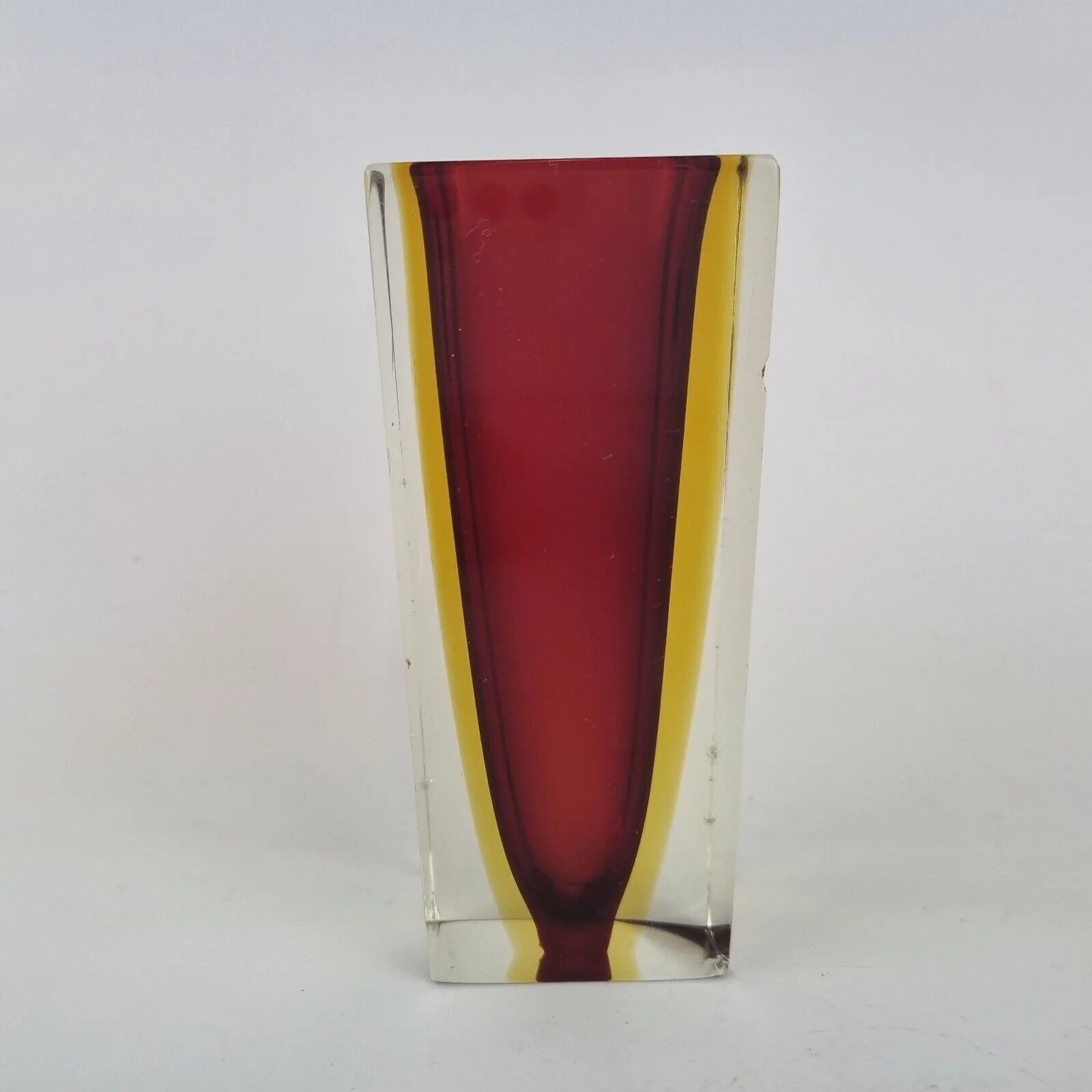 Vintage Murano Glass Sommerso Vase Red & Orange 12cm High