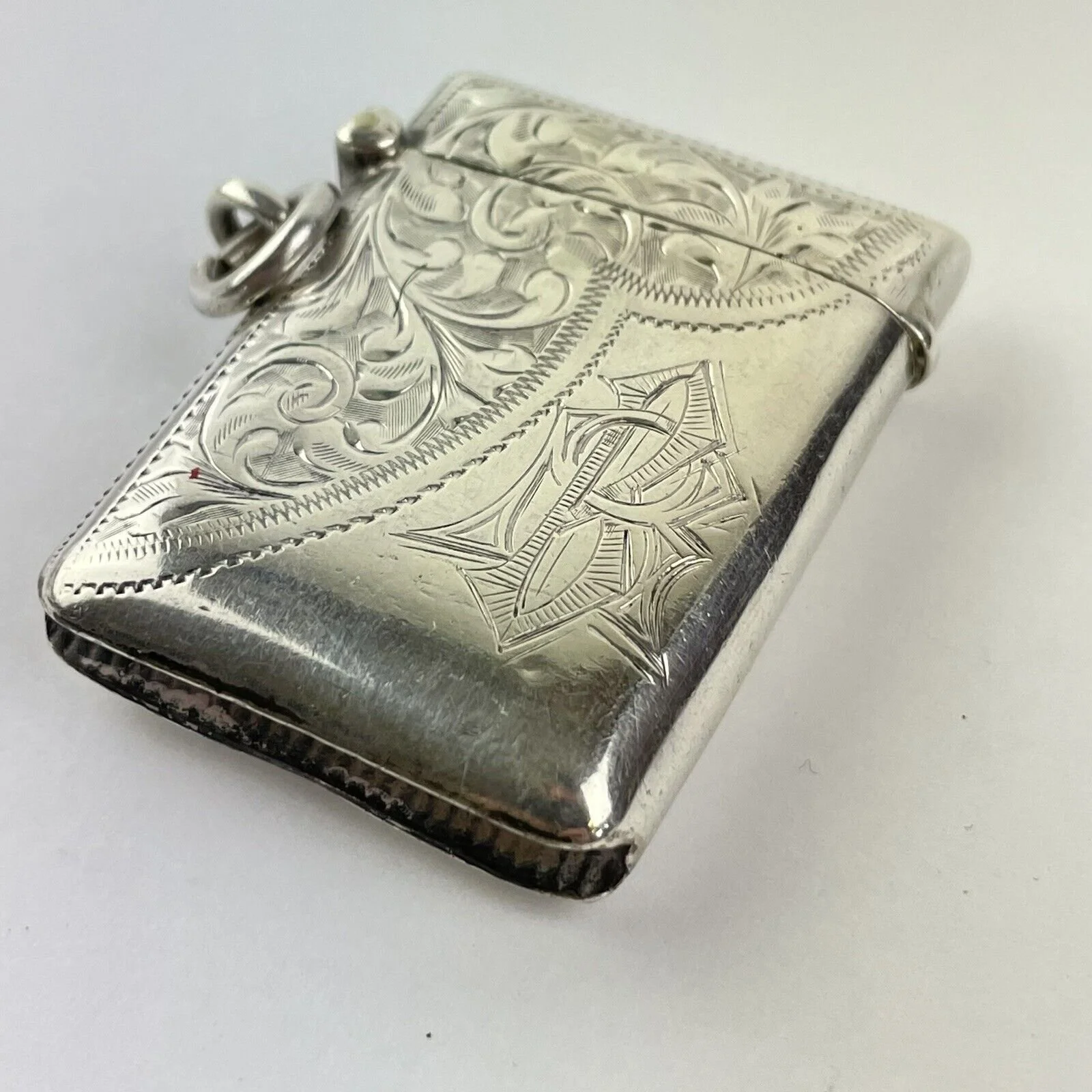 Antique Solid Silver Vesta Case 1901 William J Holmes 45mm X 35mm 24g