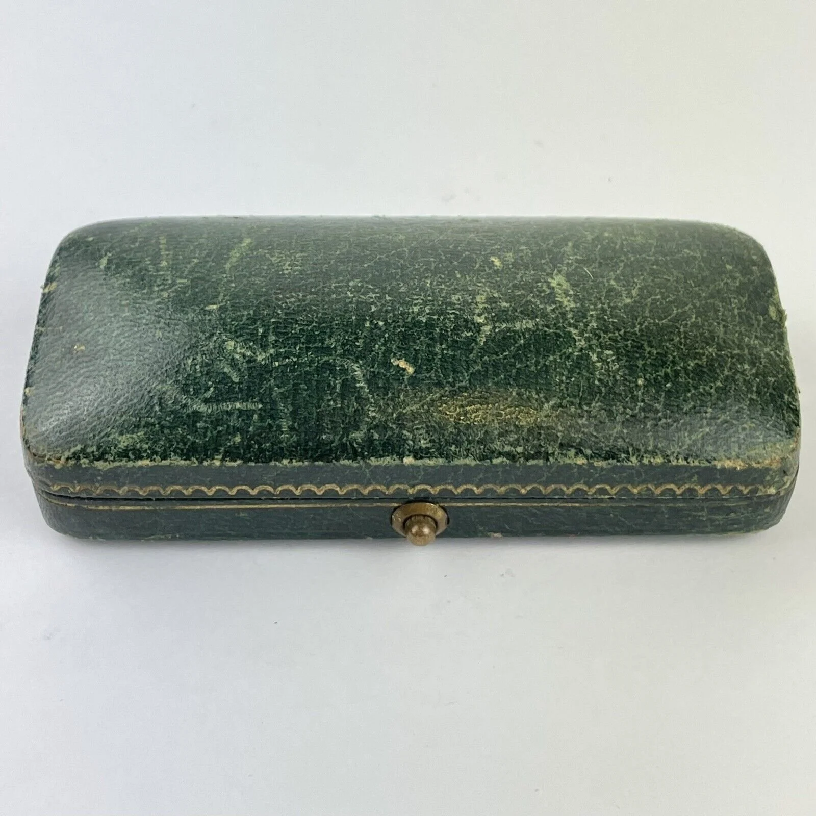 Antique Green Leather Brooch Box Cav Isacco Barda Tripoli 9cm X 4cm