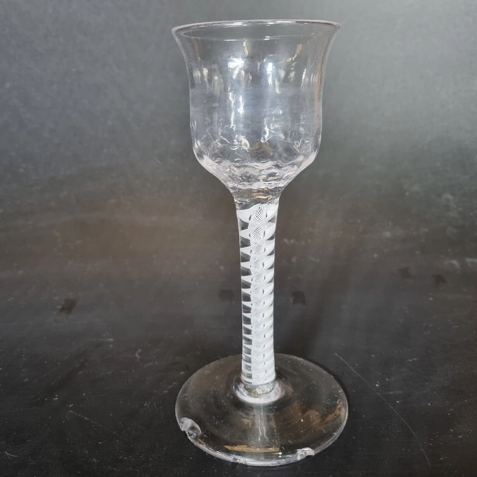 Antique 18th Century Wine Glass With Double Series Opaque Twist Stem 14.5cm High