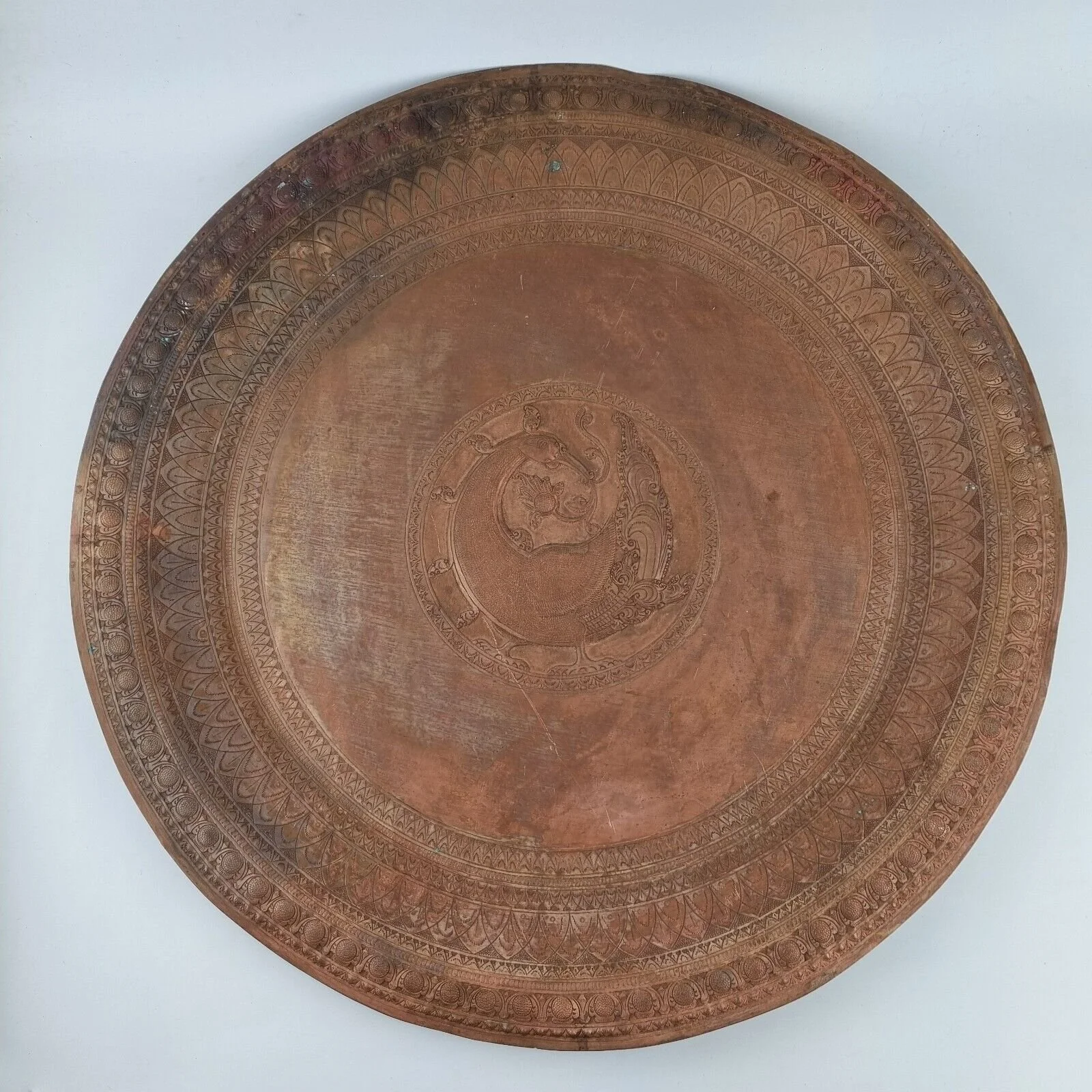 Vintage Indian? Copper Charger Decorated With Mythical Bird 50.5cm Diameter