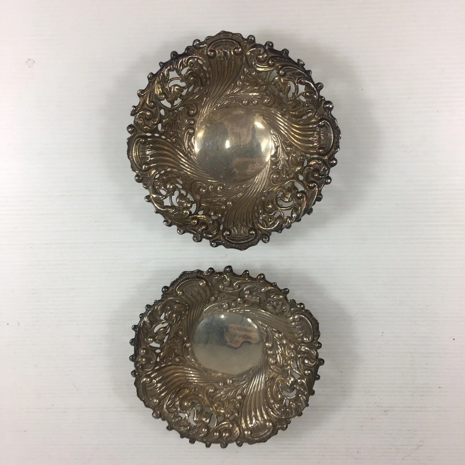 Antique 1899 Solid Silver Pair Of Pierced Bon Bon Sweet Dishes 3cm In Height