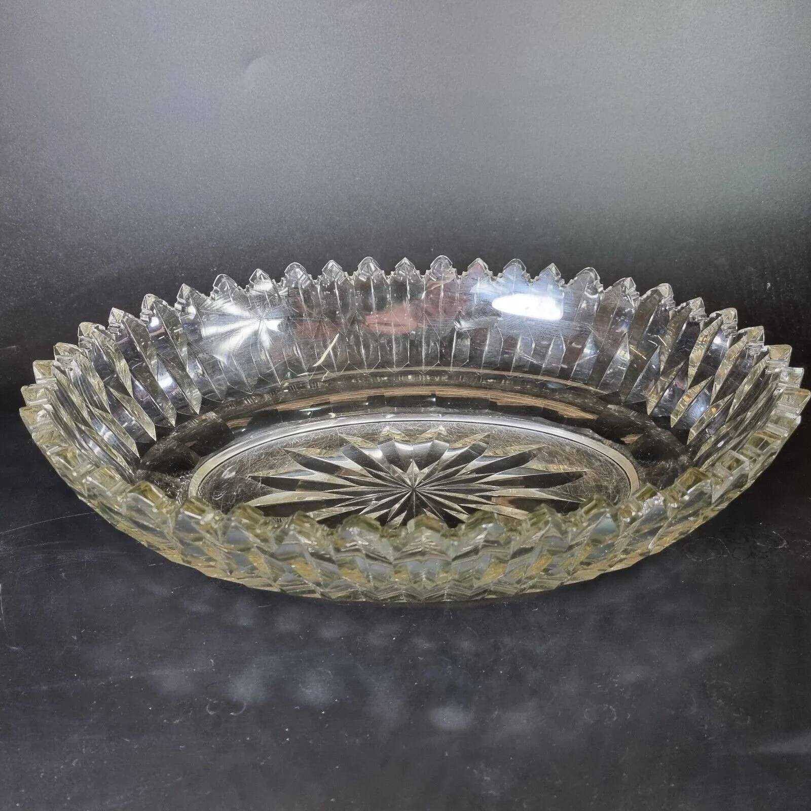 Large Antique 19thC Cut Glass Bowl Anglo Irish? 39cm Wide A/F