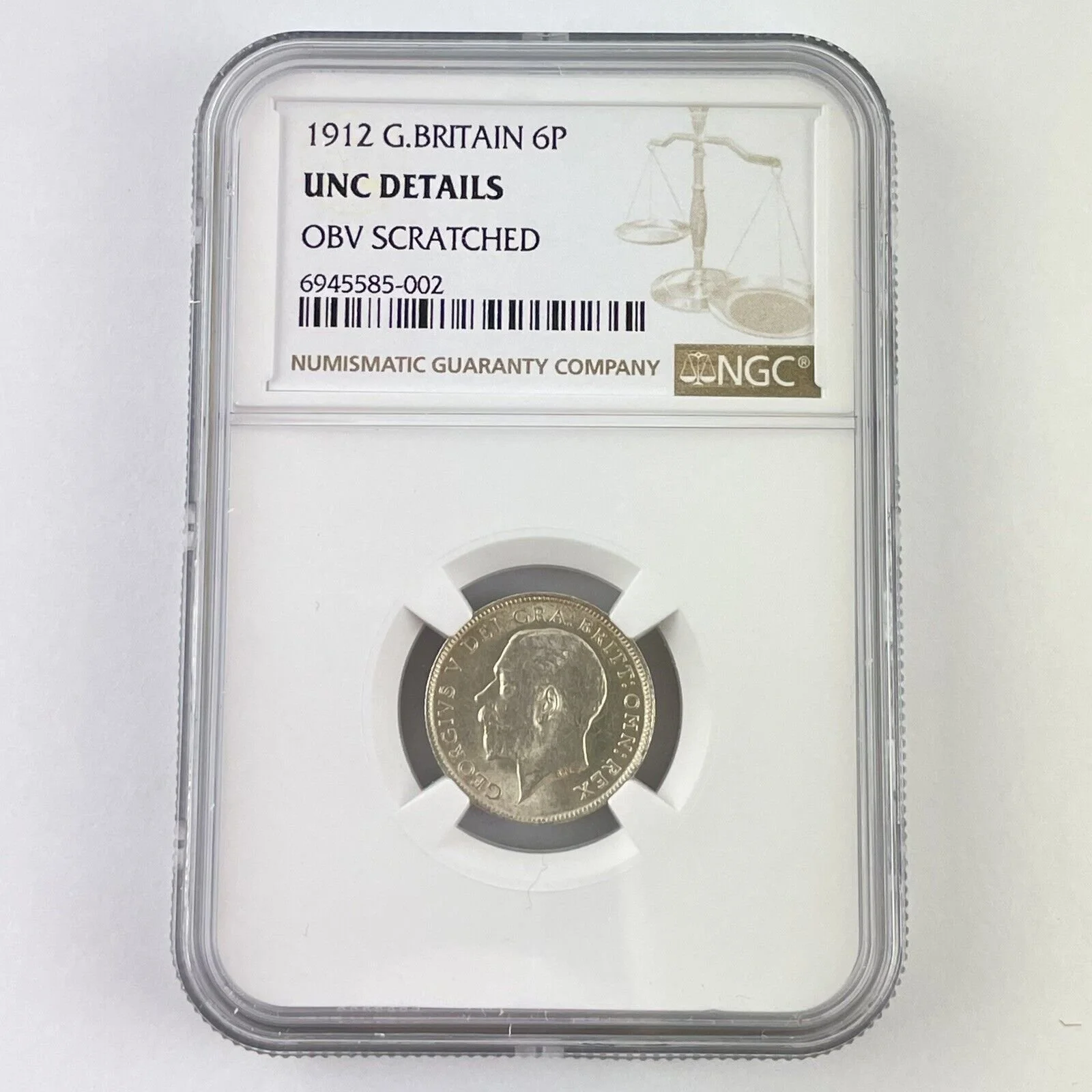 NGC Graded Great Britain 1912 Sixpence 6P George V UNC Details OBV Scratched