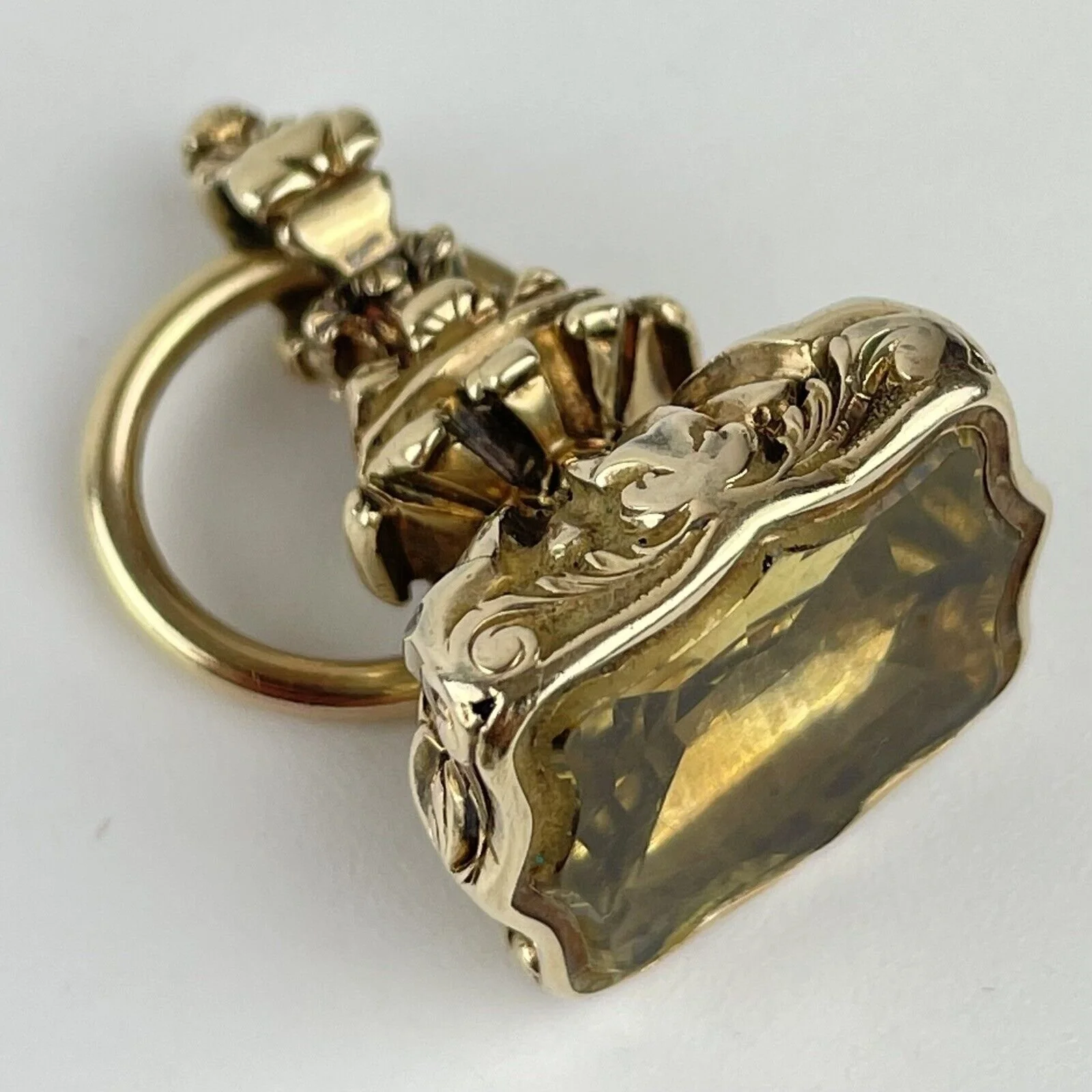 Large Antique 19th Century Pinchbeck Smoky Quartz Watch Fob Seal 3.1cm 15.5g