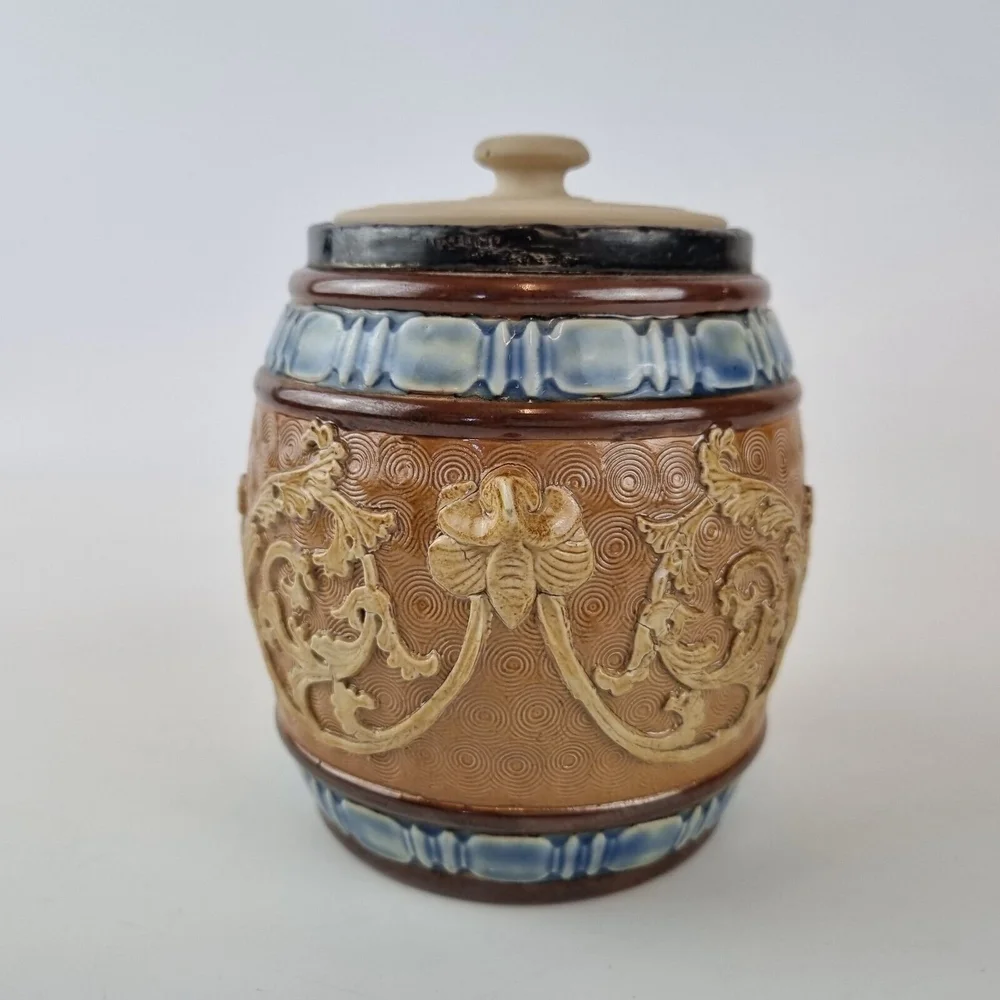 Antique Royal Doulton Stoneware Tobacco Jar With Replacement Cover —  Wheeler Antiques
