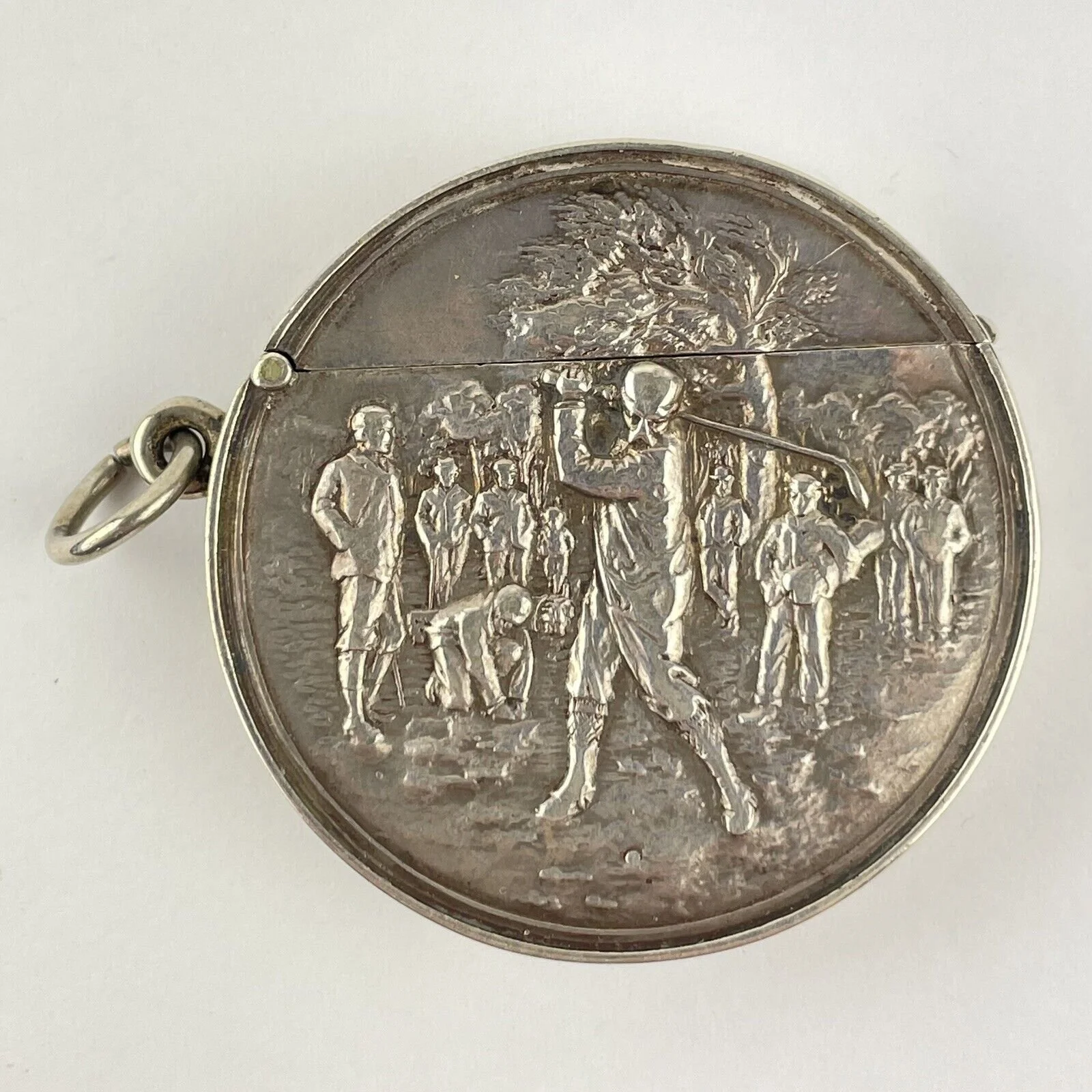 Antique Edwardian Solid Silver Golf Scene Vesta Case Robert Pringle 1906 4.7cm