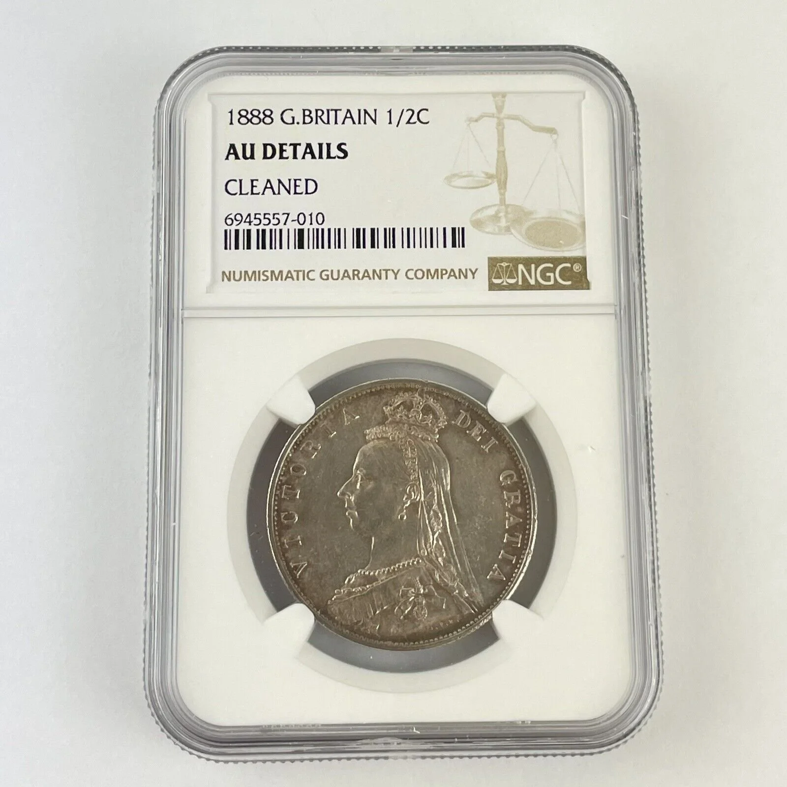 NGC Graded Great Britain Queen Victoria 1888 1/2C Half Crown AU Details Cleaned