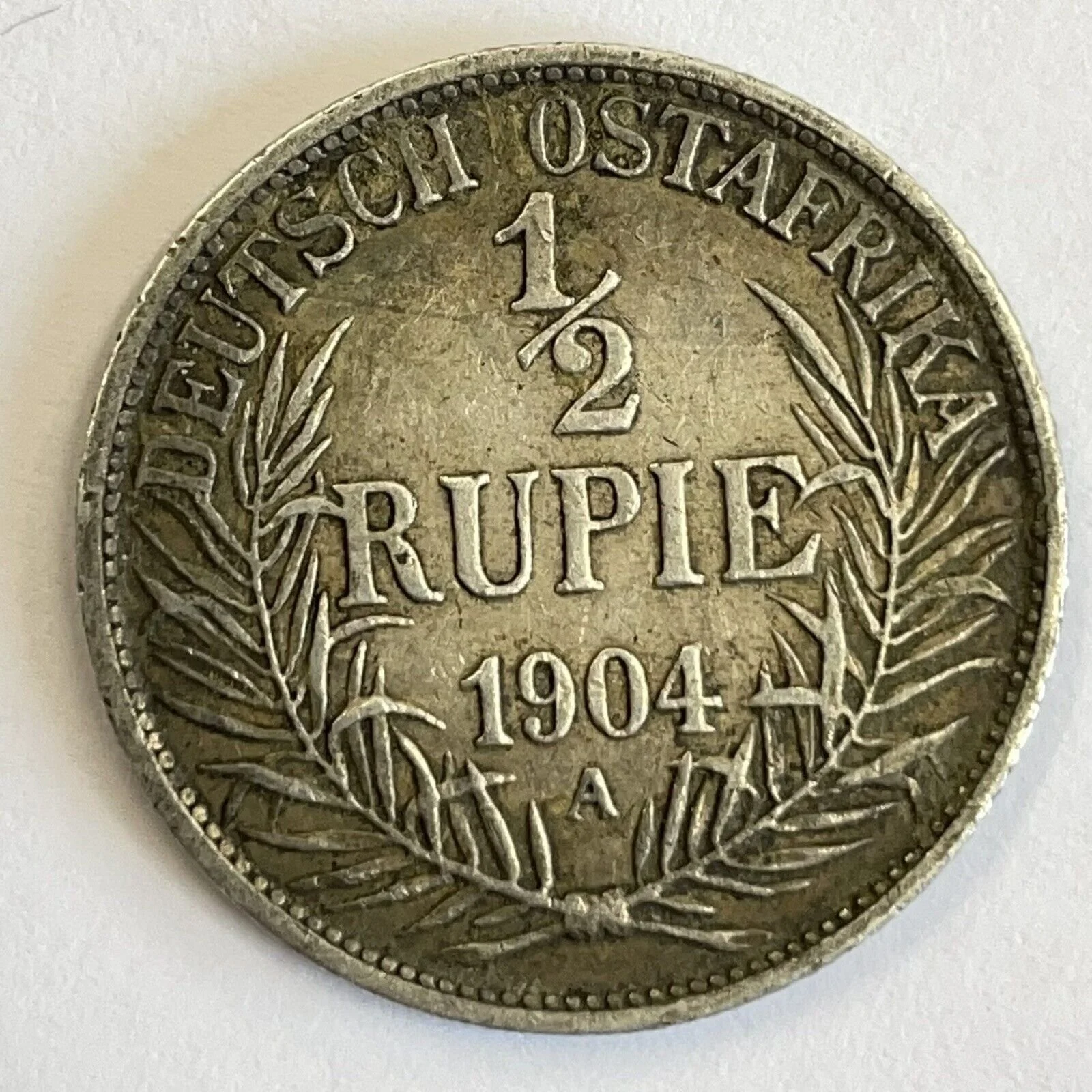 German East Africa Wilhelm II 1904 A 1904A Silver 1/2 Half Rupee Coin