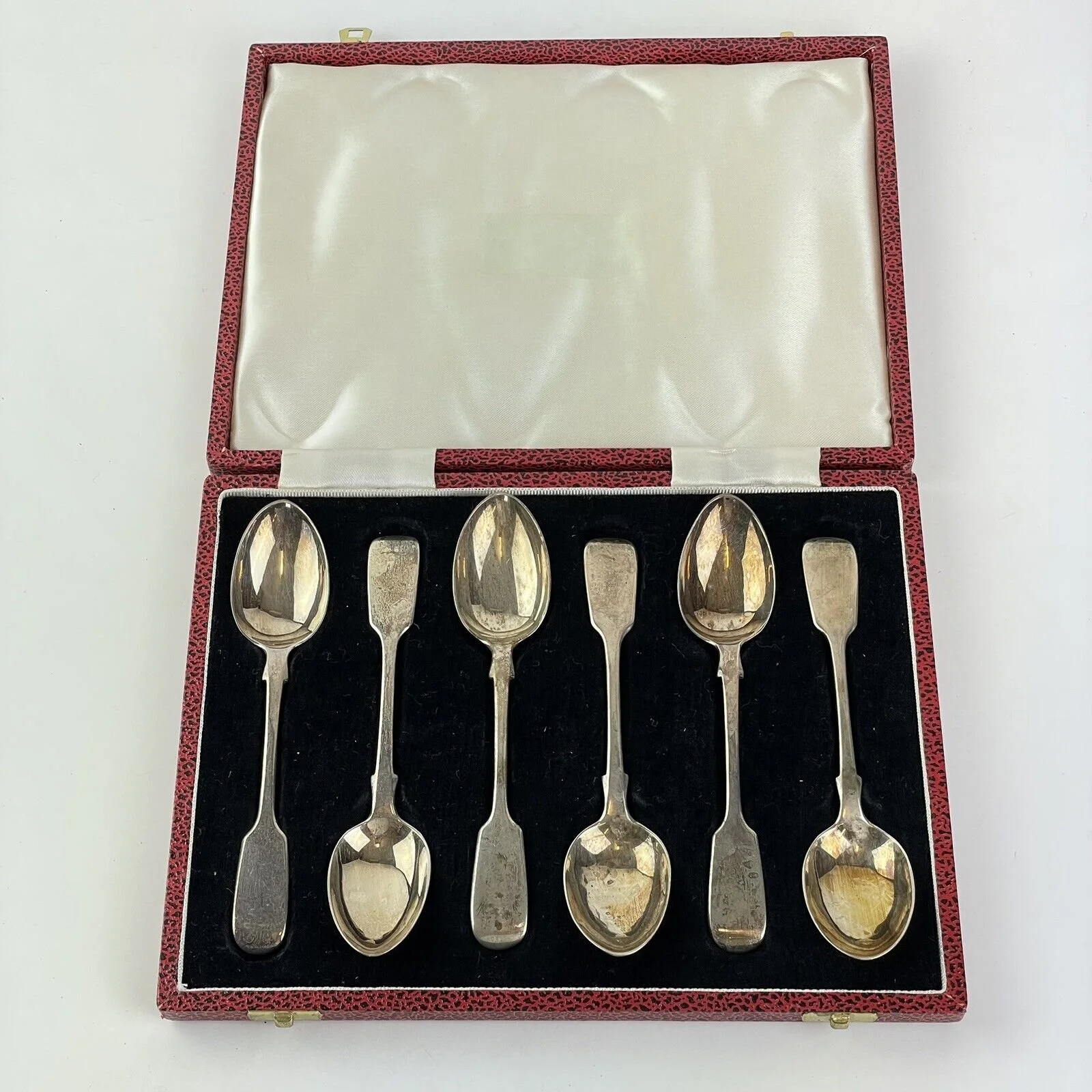 Set Of 6 Vintage Solid 14.5cm Silver Spoons Chawner & Co 1876 140g