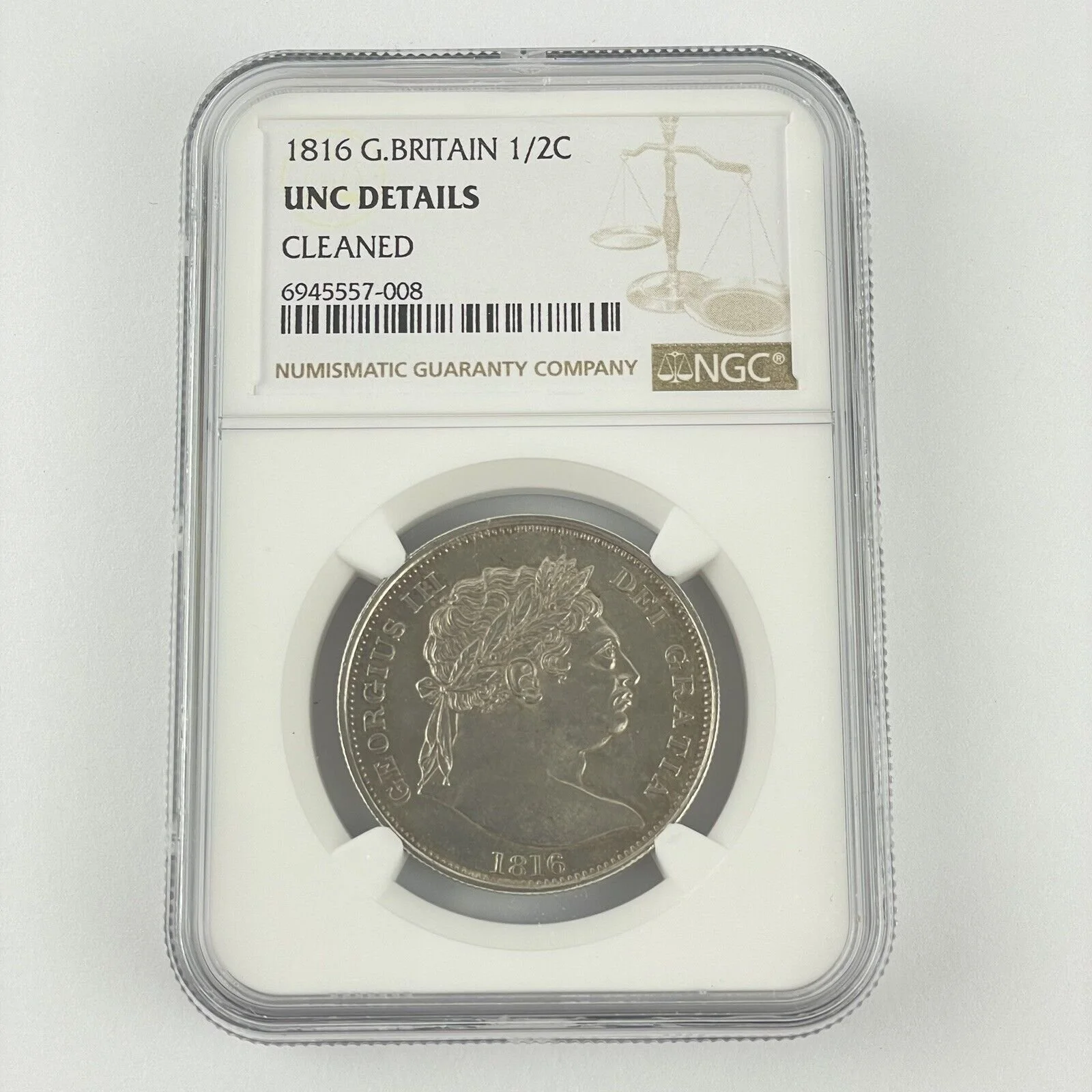 NGC Graded Great Britain 1816 1/2C Half Crown George III UNC Details Cleaned