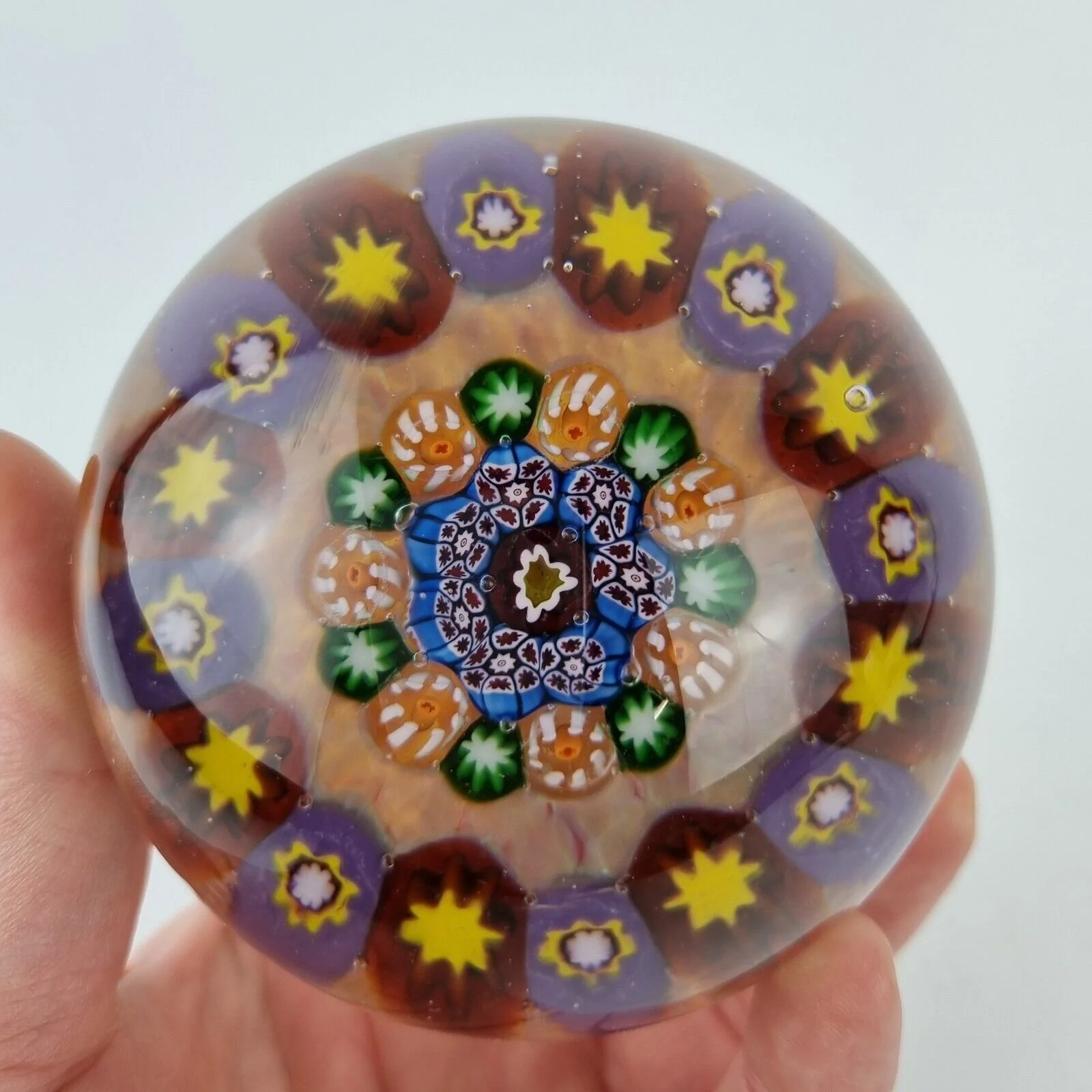 Paul Ysart Style Art Glass Paperweight Decorated With Millefiori Canes